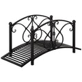 Classic Metal Garden Bridge with Floral Safety Railings - Black