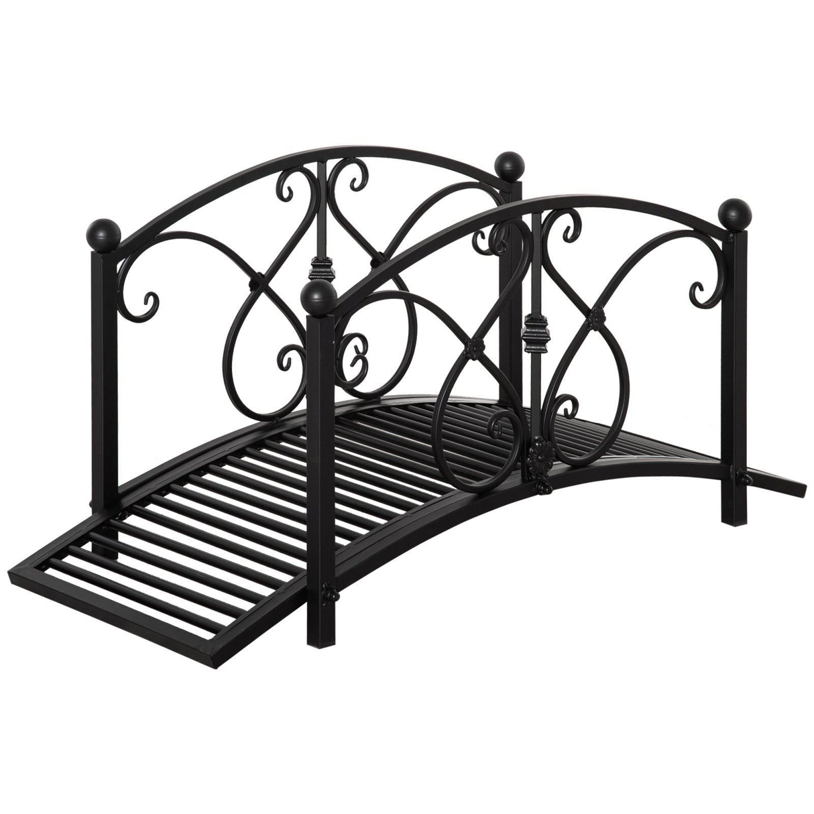 102L x 48W x 49H Classic Metal Garden Bridge with Safety Railings Arc Footbridge Decorative Pond for Backyard Creek Stream, Black - Bedzy UK modern and affordable home furniture England