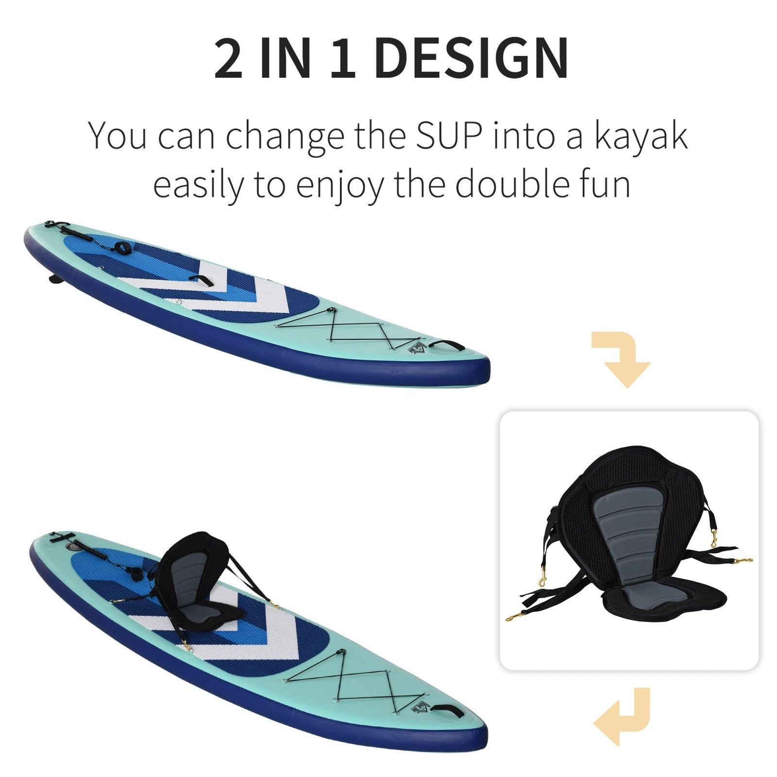 10.5ft Inflatable Stand Up Paddle Board Kayak Conversion Kit SUP Accessories Carry Bag Non - Slip Deck Adj Paddle Seat Pump Leash Green - Bedzy UK modern and affordable home furniture England