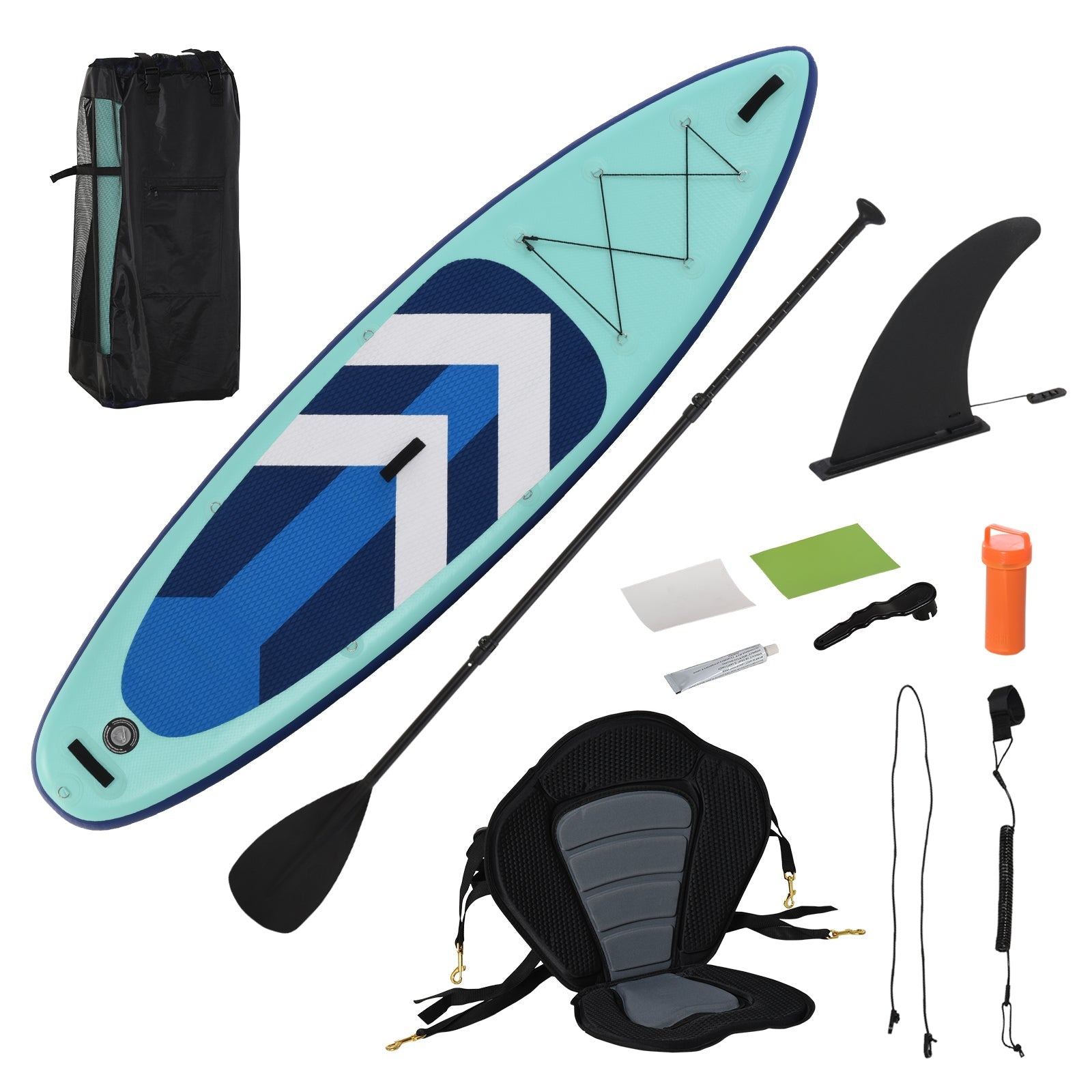 10.5ft Inflatable Stand Up Paddle Board Kayak Conversion Kit SUP Accessories Carry Bag Non - Slip Deck Adj Paddle Seat Pump Leash Green - Bedzy UK modern and affordable home furniture England