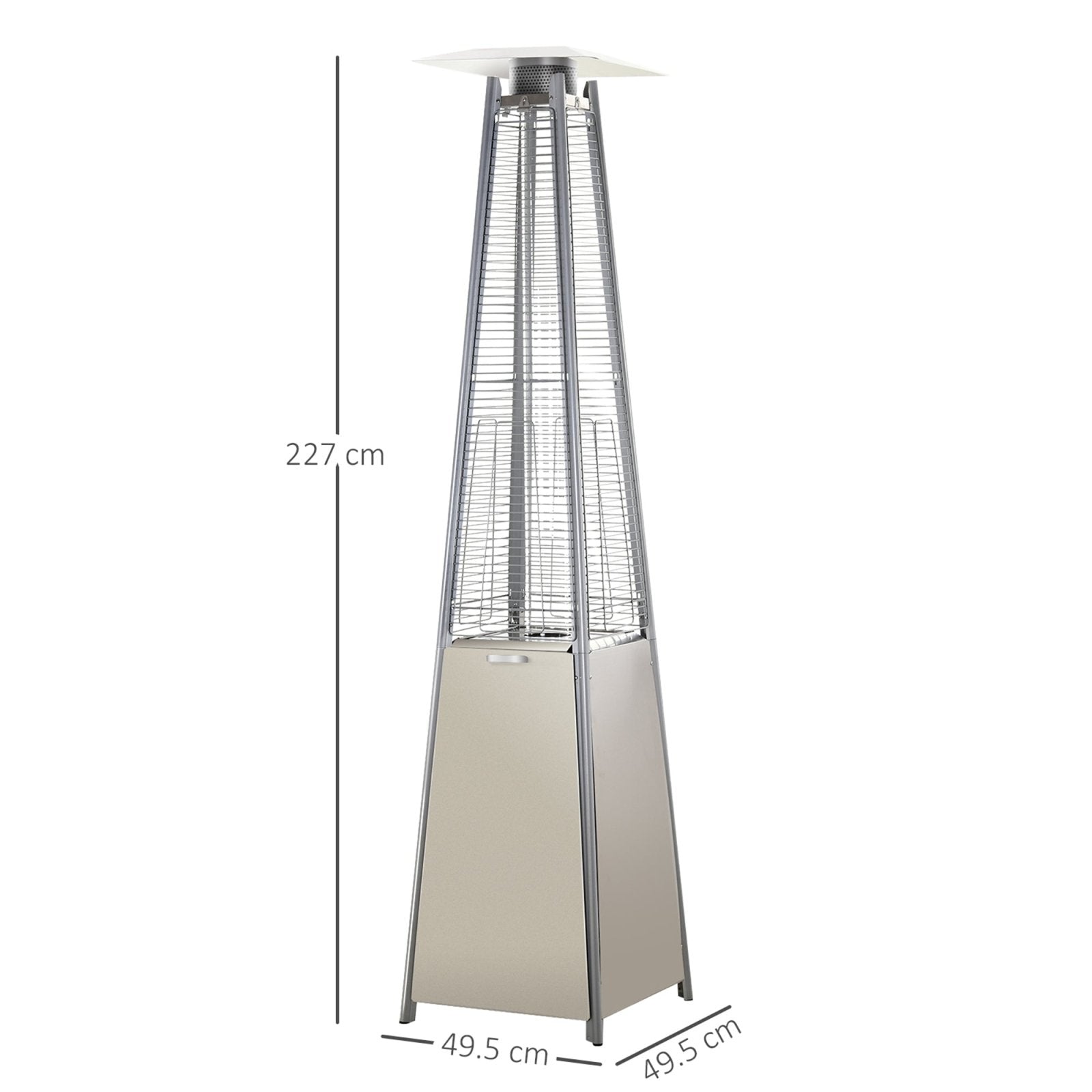 10.5KW Stainless Steel Outdoor Garden Patio Pyramid Heating Propane Gas Real Flame Heater Warmer Glass Tube w/ Wheels and Rain Cover, Silver - Bedzy UK modern and affordable home furniture England