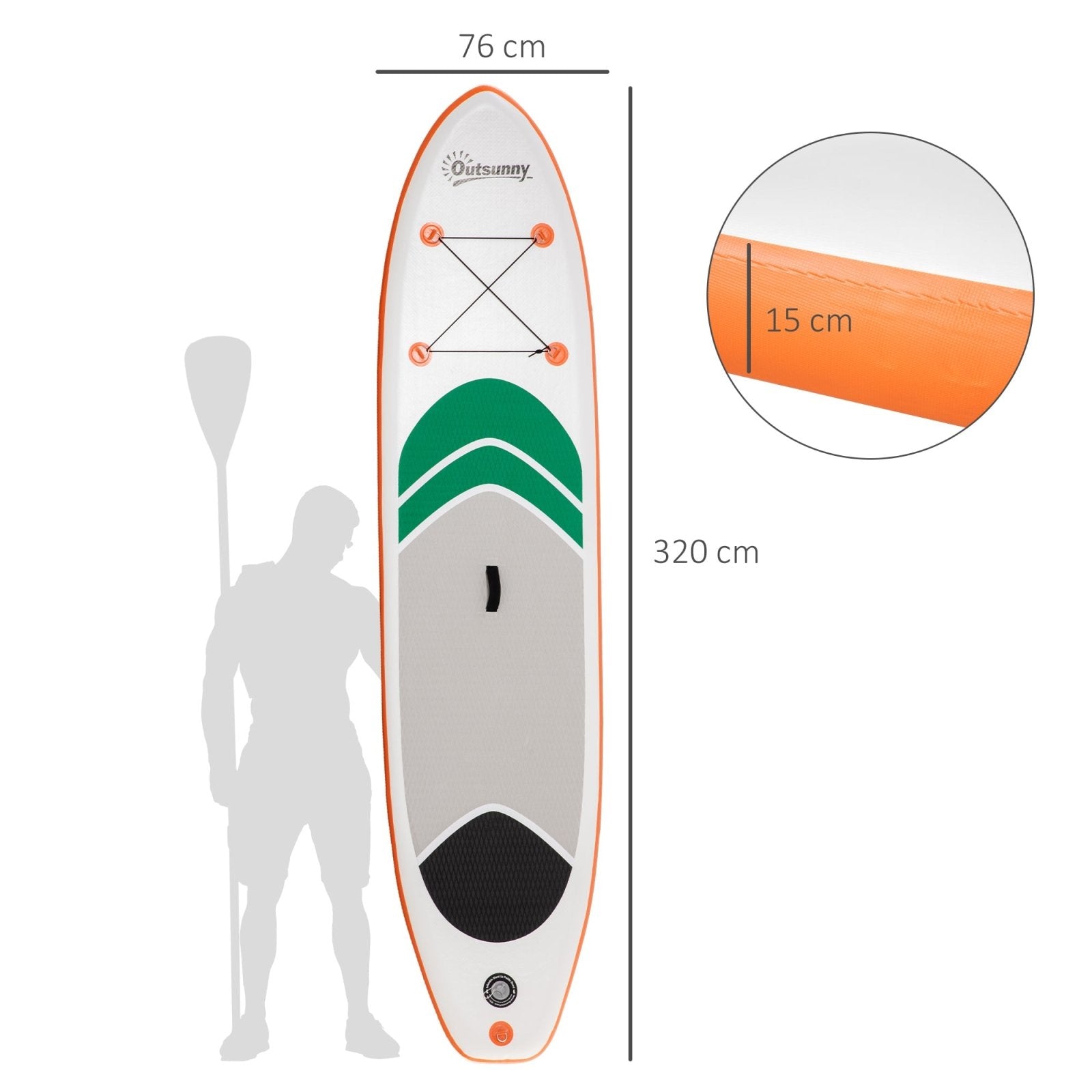 10'6" x 30" x 6" Inflatable Non - Slip Paddle Stand Up Board w/ Adjustable Aluminium Paddle, ISUP Accessories, 320L x 76W x 15H cm - White - Bedzy UK modern and affordable home furniture England