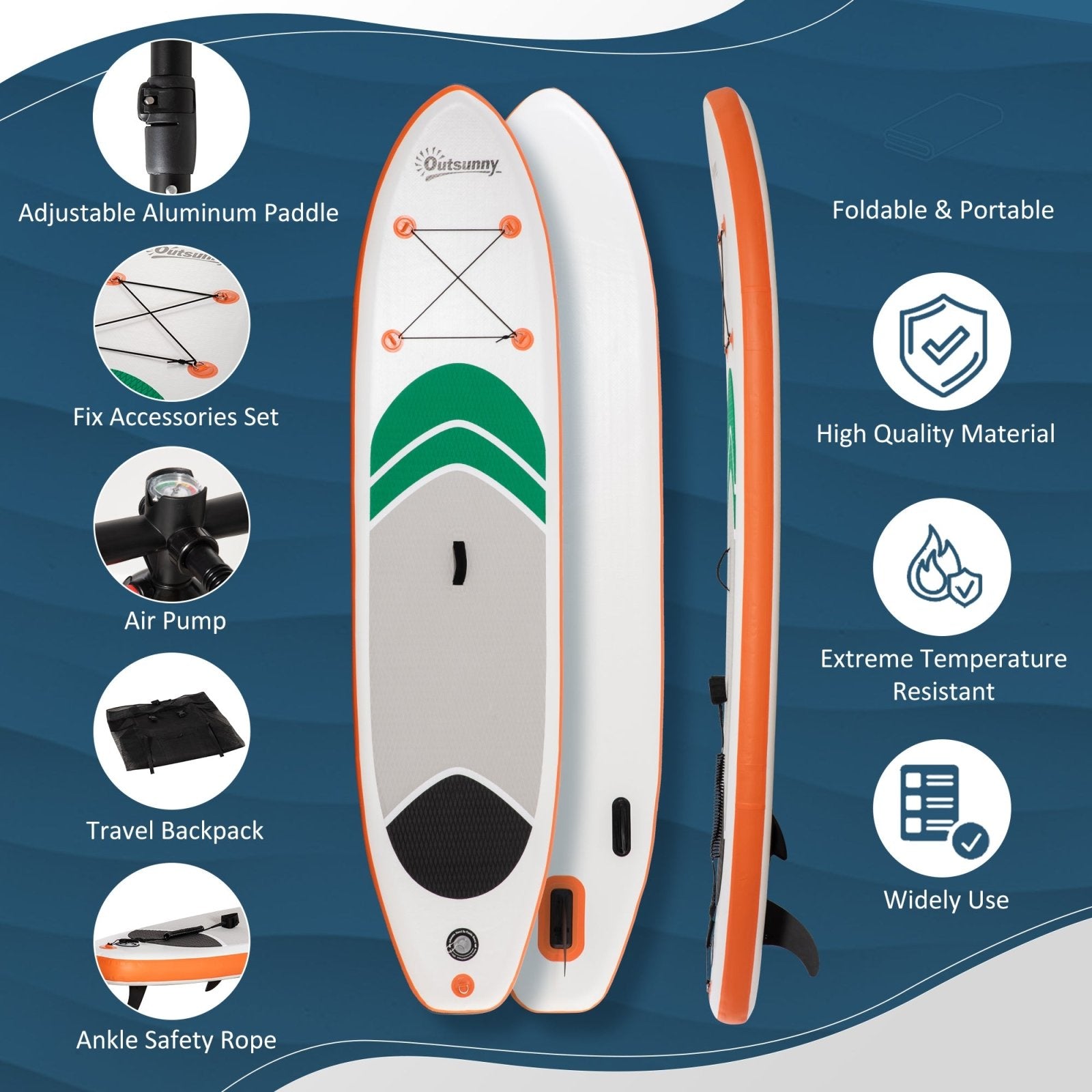 10'6" x 30" x 6" Inflatable Non - Slip Paddle Stand Up Board w/ Adjustable Aluminium Paddle, ISUP Accessories, 320L x 76W x 15H cm - White - Bedzy UK modern and affordable home furniture England