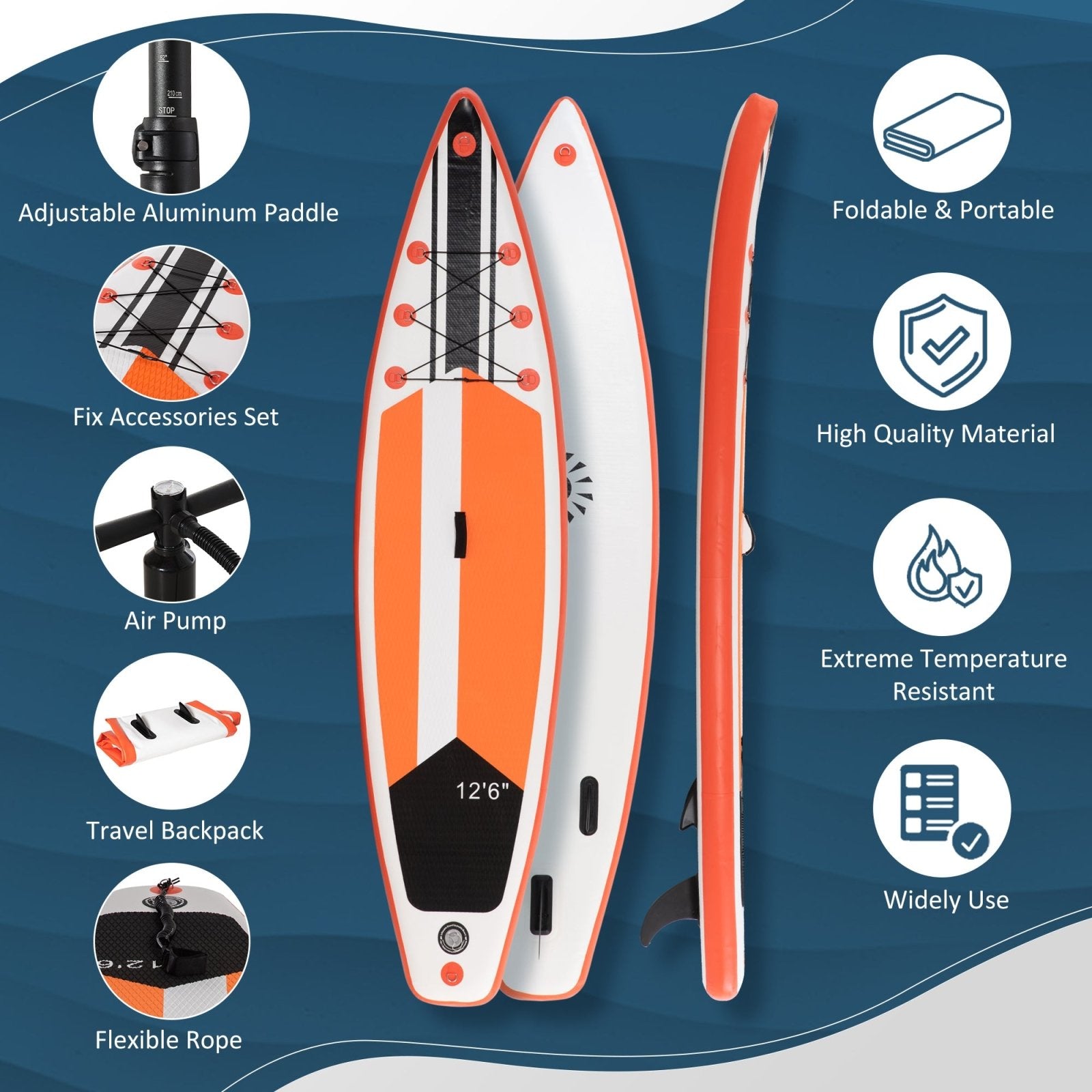 10'6" x 30" x 6" Inflatable Paddle Stand Up Board, Adjustable Aluminium Paddle, Non - Slip Deck Board w/ISUP Accessories, 320Lx76Wx15Hcm, White - Bedzy UK modern and affordable home furniture England