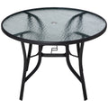 106cm Round Garden Dining Table with Tempered Glass Top and Steel Frame - Black