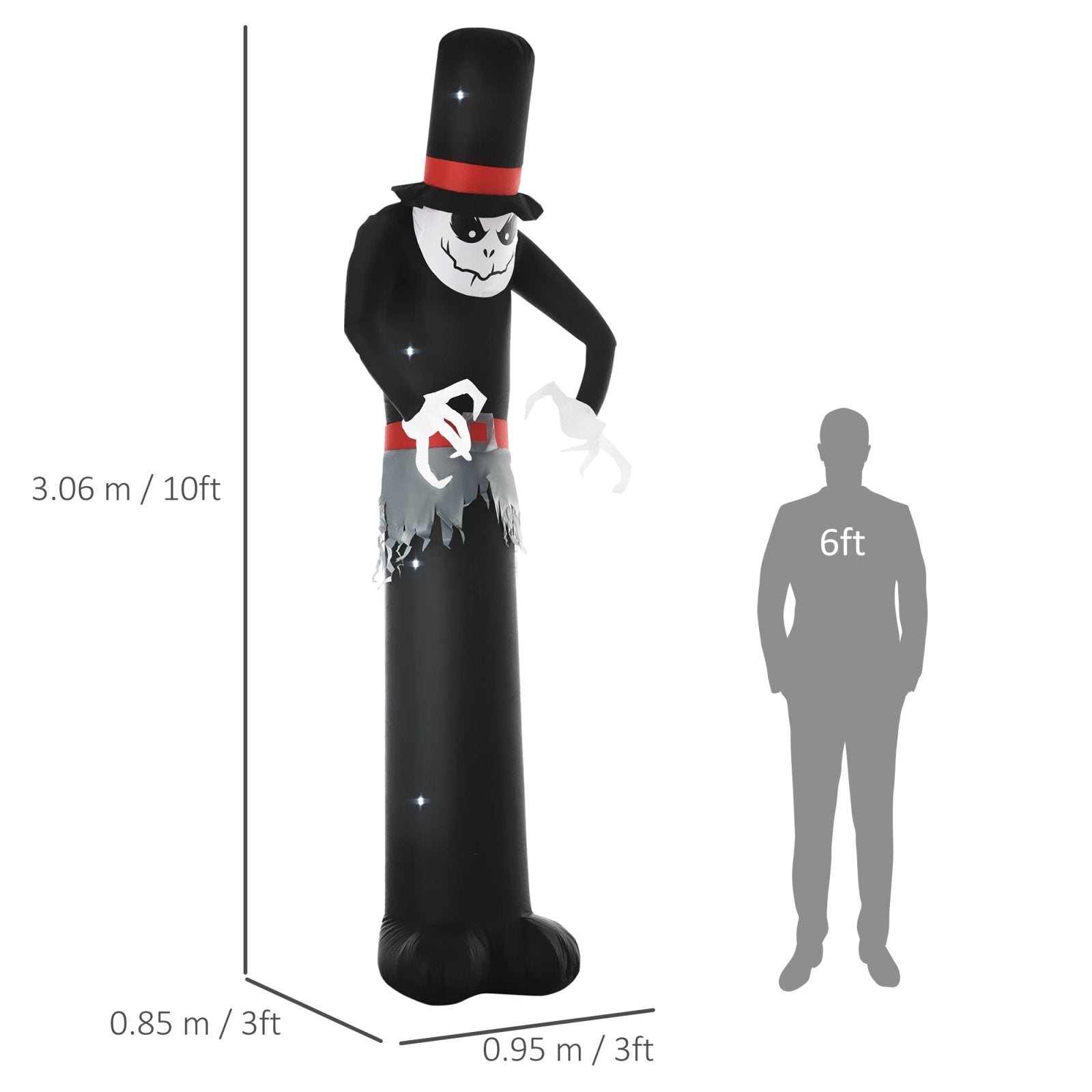 10ft Inflatable Halloween Skinny Ghost in a Tall Hat, Blow - Up Outdoor LED Display - Bedzy UK modern and affordable home furniture England