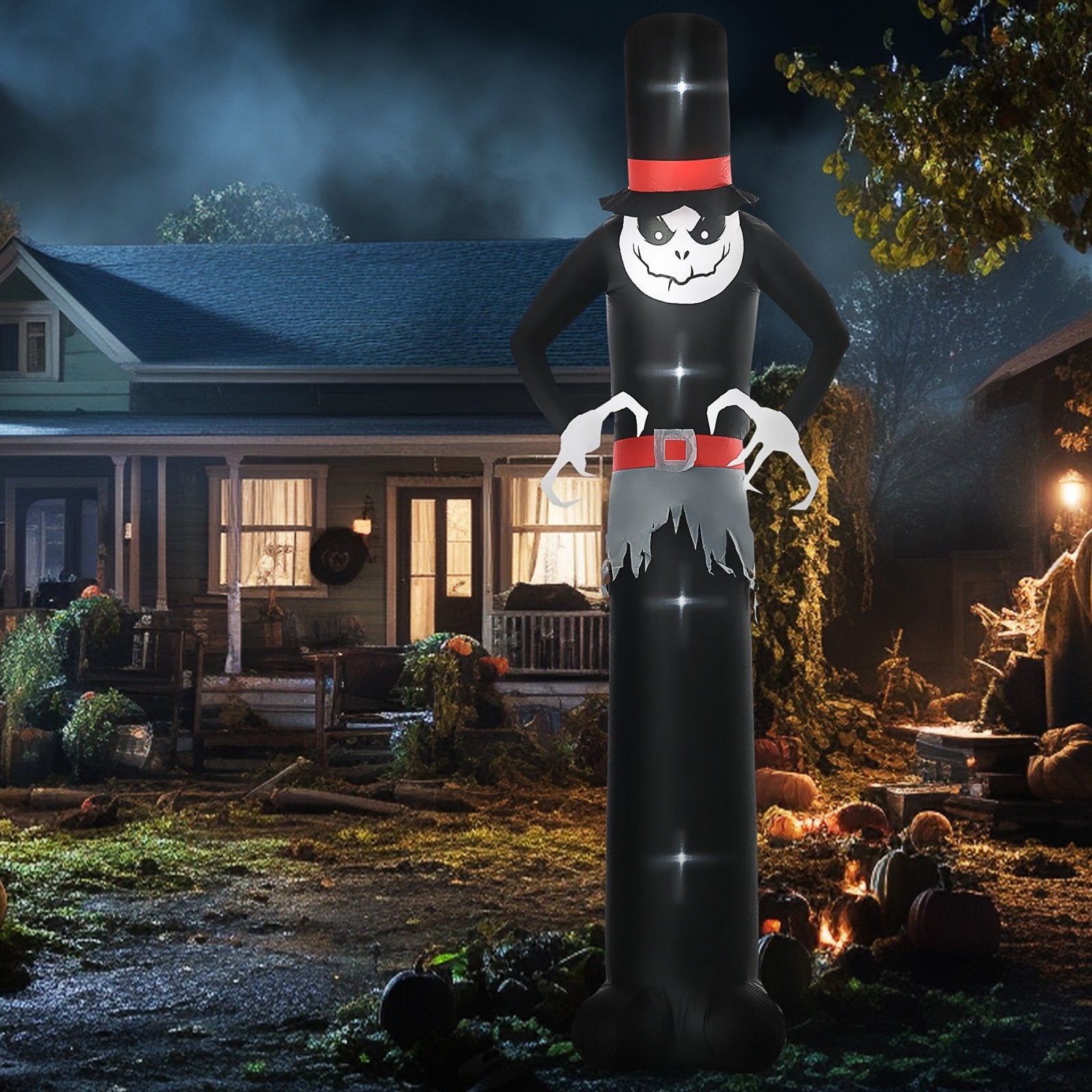 10ft Inflatable Halloween Skinny Ghost in a Tall Hat, Blow - Up Outdoor LED Display - Bedzy UK modern and affordable home furniture England