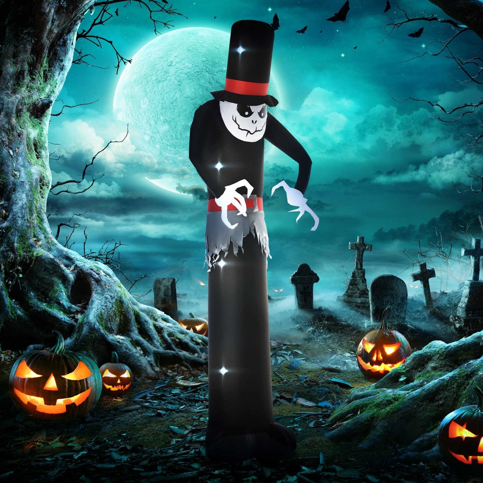 10ft Inflatable Halloween Skinny Ghost in a Tall Hat, Blow - Up Outdoor LED Display - Bedzy UK modern and affordable home furniture England