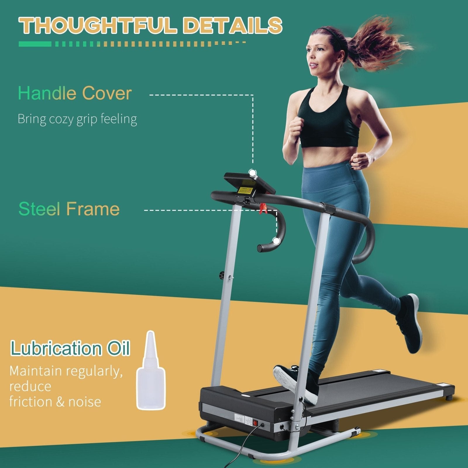 10km/h Unisex Electric Treadmill, Folding Indoor Cardio Treadmill, 1.25HP Motorised Running Jogging Walking Machine, w/ 3 Programs, LCD Monitor - Bedzy UK modern and affordable home furniture England