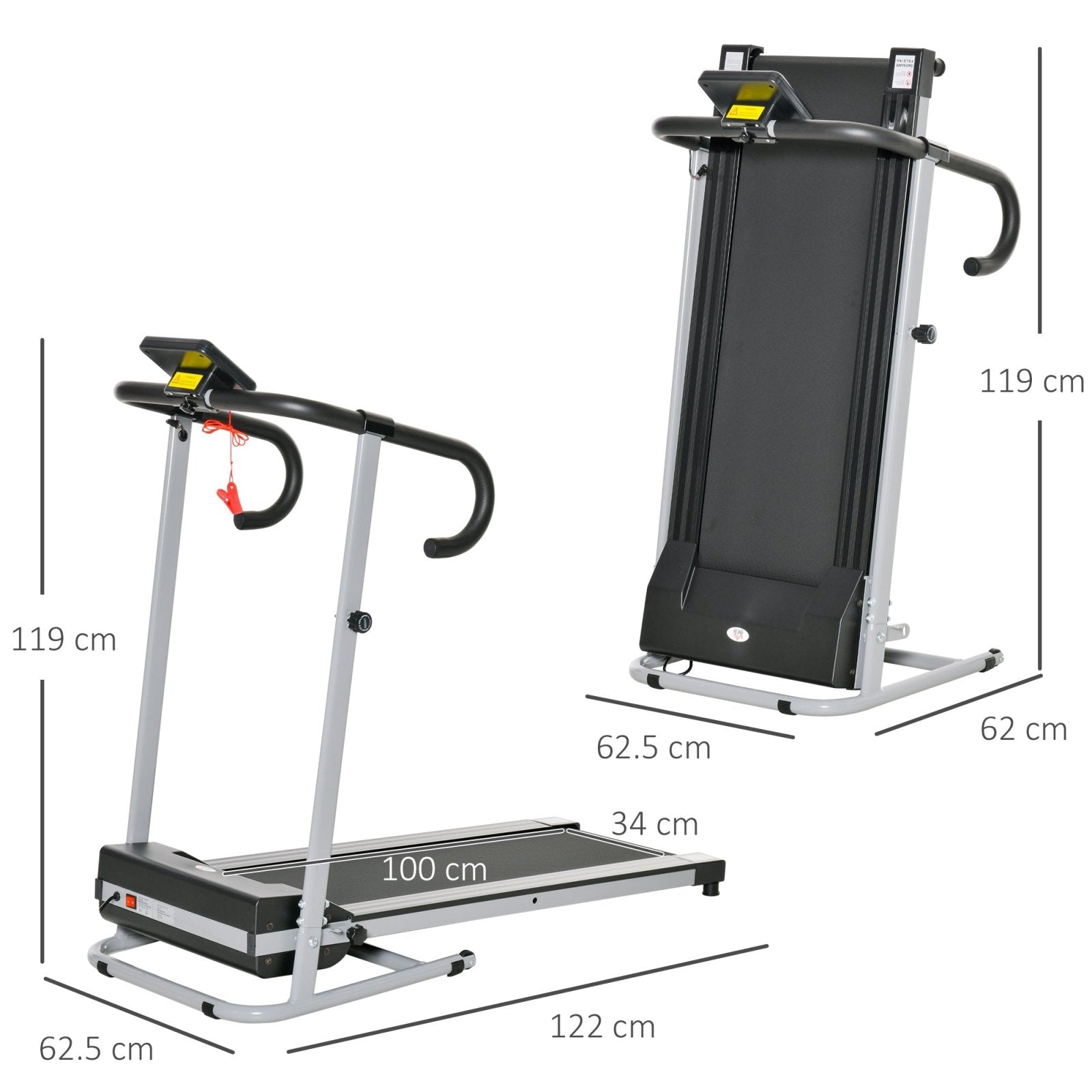 10km/h Unisex Electric Treadmill, Folding Indoor Cardio Treadmill, 1.25HP Motorised Running Jogging Walking Machine, w/ 3 Programs, LCD Monitor - Bedzy UK modern and affordable home furniture England