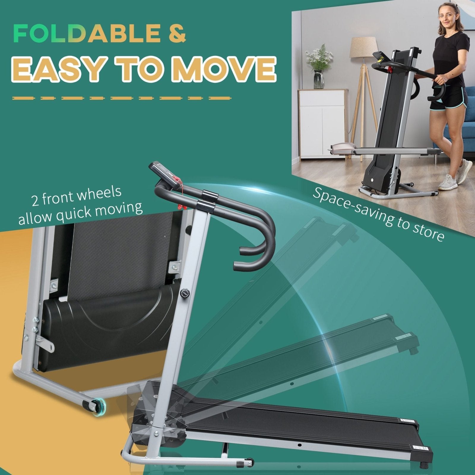 10km/h Unisex Electric Treadmill, Folding Indoor Cardio Treadmill, 1.25HP Motorised Running Jogging Walking Machine, w/ 3 Programs, LCD Monitor - Bedzy UK modern and affordable home furniture England