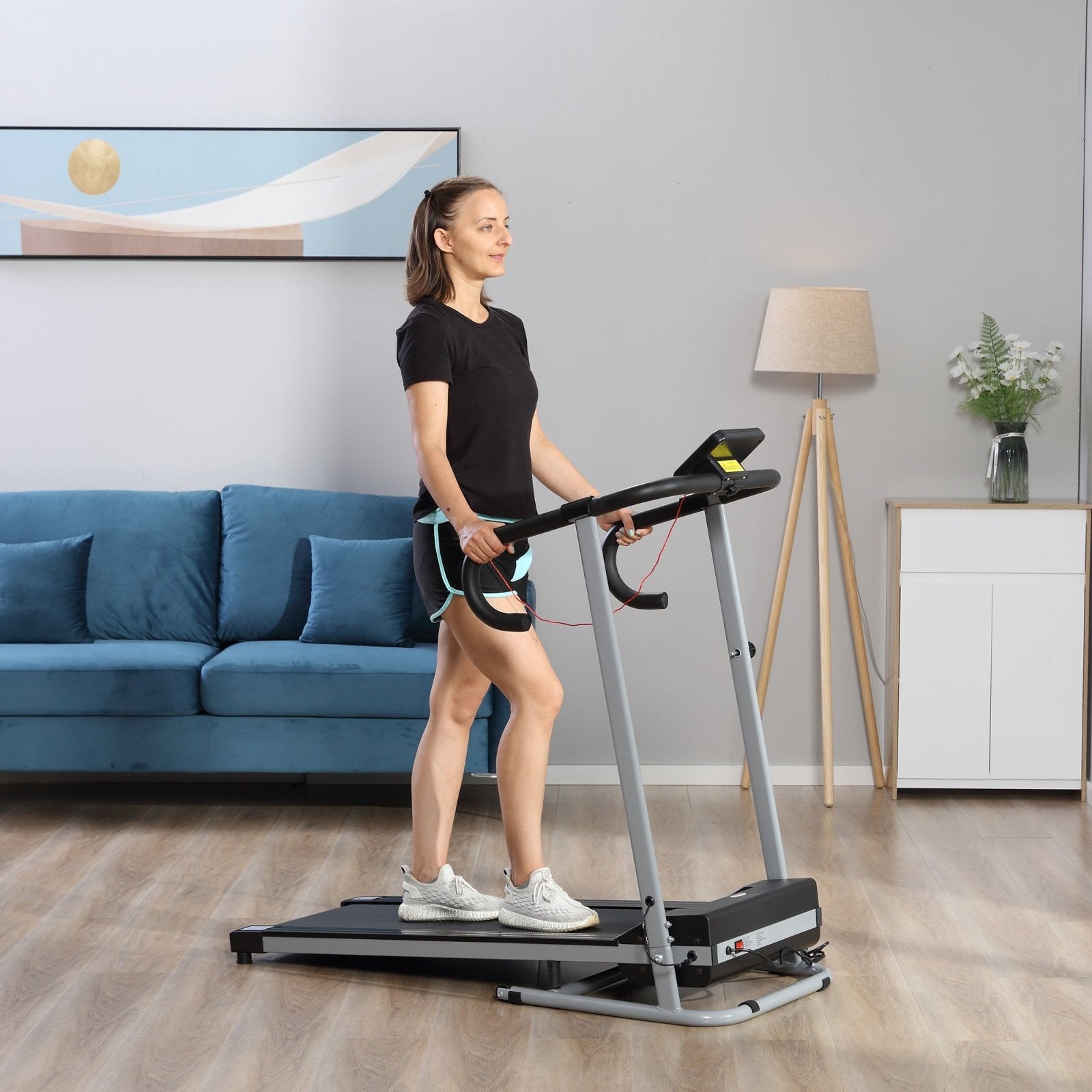 10km/h Unisex Electric Treadmill, Folding Indoor Cardio Treadmill, 1.25HP Motorised Running Jogging Walking Machine, w/ 3 Programs, LCD Monitor - Bedzy UK modern and affordable home furniture England