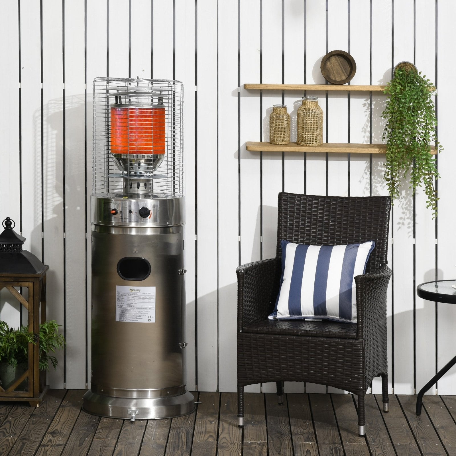 10KW Outdoor Gas Patio Heater Terrace Freestanding Bullet Style Heater with Wheels, Dust Cover, Regulator and Hose, 46 x 46 x 137, Silver - Bedzy UK modern and affordable home furniture England