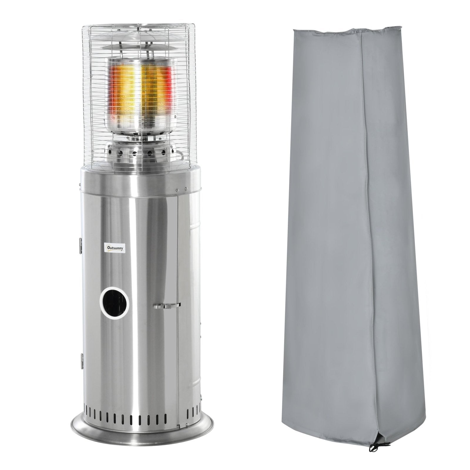 10KW Outdoor Gas Patio Heater Terrace Freestanding Bullet Style Heater with Wheels, Dust Cover, Regulator and Hose, Silver - Bedzy UK modern and affordable home furniture England