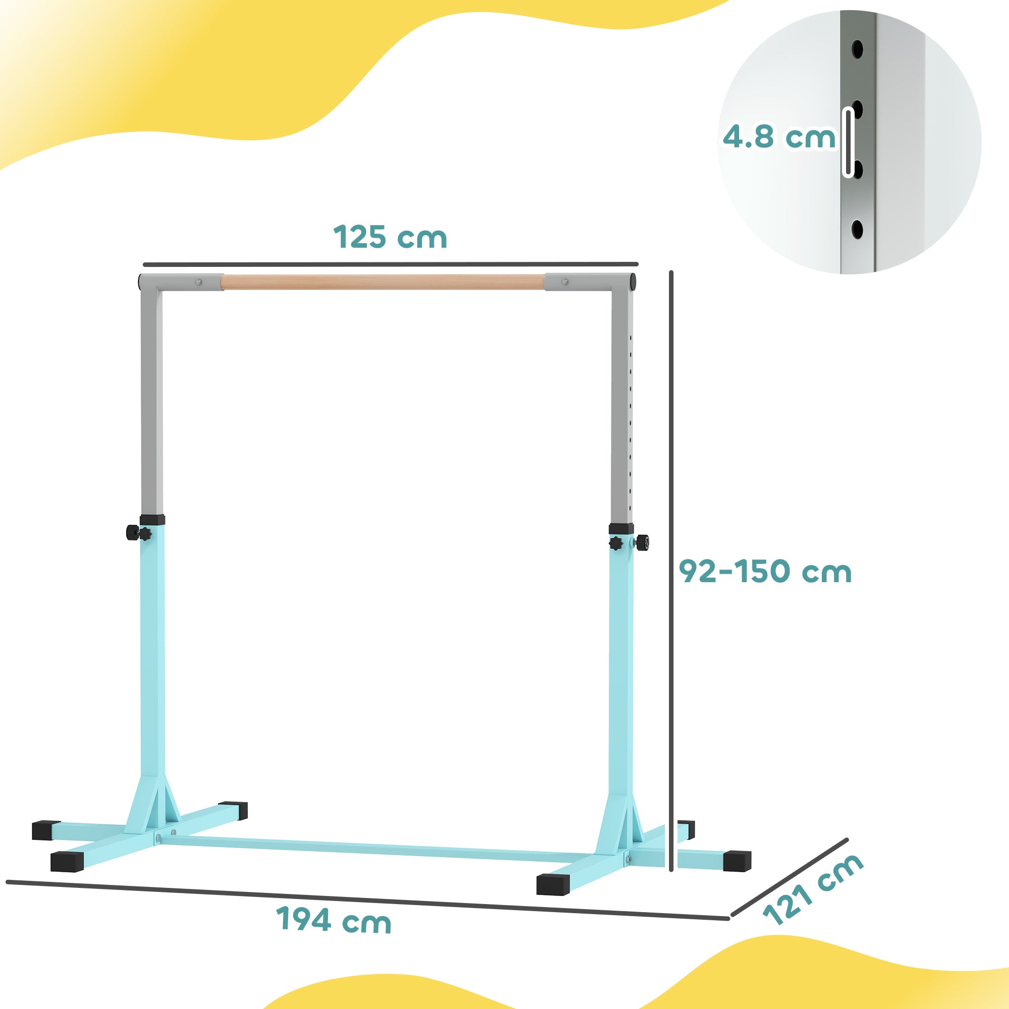 Height Adjustable Gymnastics Horizontal Bar for Kids, Children Junior Kip High Bar Fitness, Light Blue