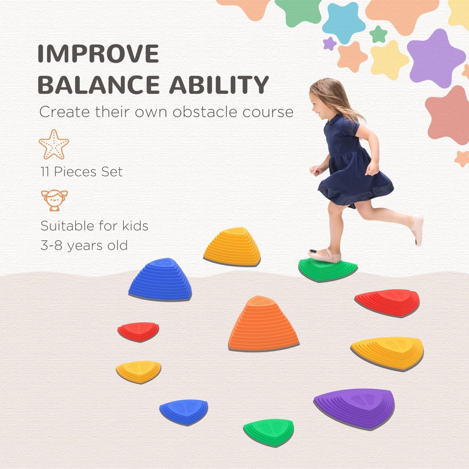 11 PCs Stepping Stones Kids Balance River Stones Indoor Outdoor for 3 - 8 Ages Obstacle Course, Sensory Play, Stackable, Non - Slip - Bedzy UK modern and affordable home furniture England