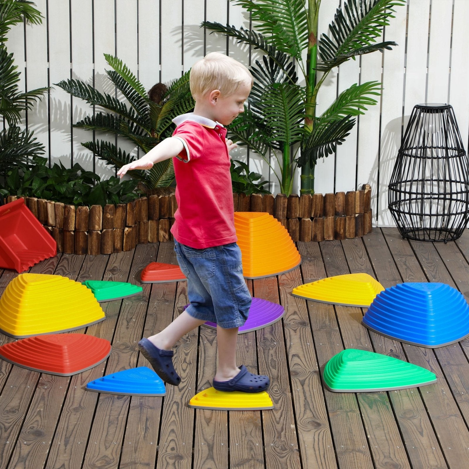 11 PCs Stepping Stones Kids Balance River Stones Indoor Outdoor for 3 - 8 Ages Obstacle Course, Sensory Play, Stackable, Non - Slip - Bedzy UK modern and affordable home furniture England