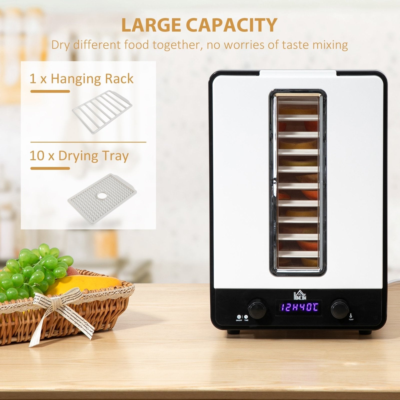 11 Tier Food Dehydrator, 550W Food Dryer Machine with Adjustable Temperature, Timer and LCD Display for Drying Fruit, Meat, Vegetable, White - Bedzy UK modern and affordable home furniture England