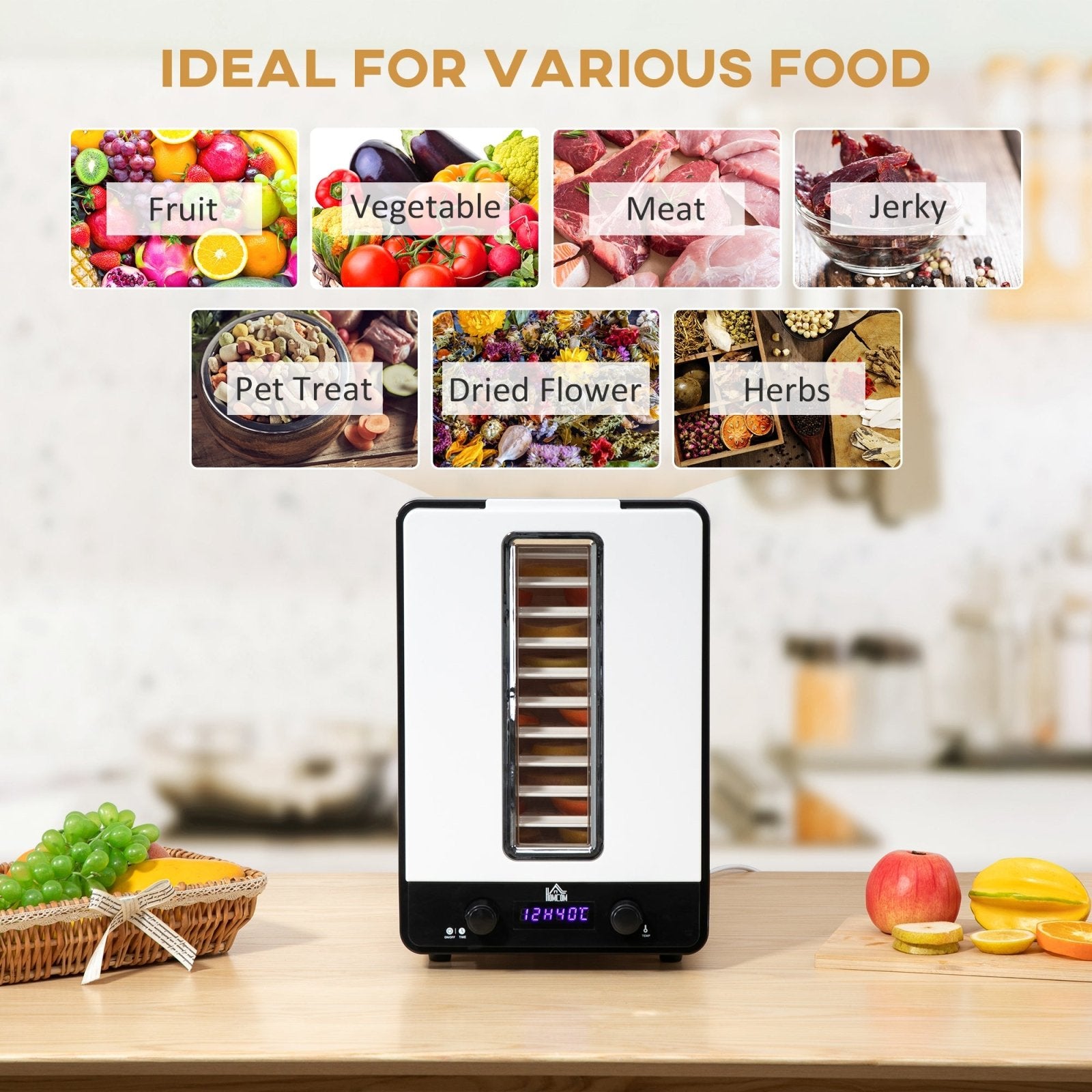 11 Tier Food Dehydrator, 550W Food Dryer Machine with Adjustable Temperature, Timer and LCD Display for Drying Fruit, Meat, Vegetable, White - Bedzy UK modern and affordable home furniture England