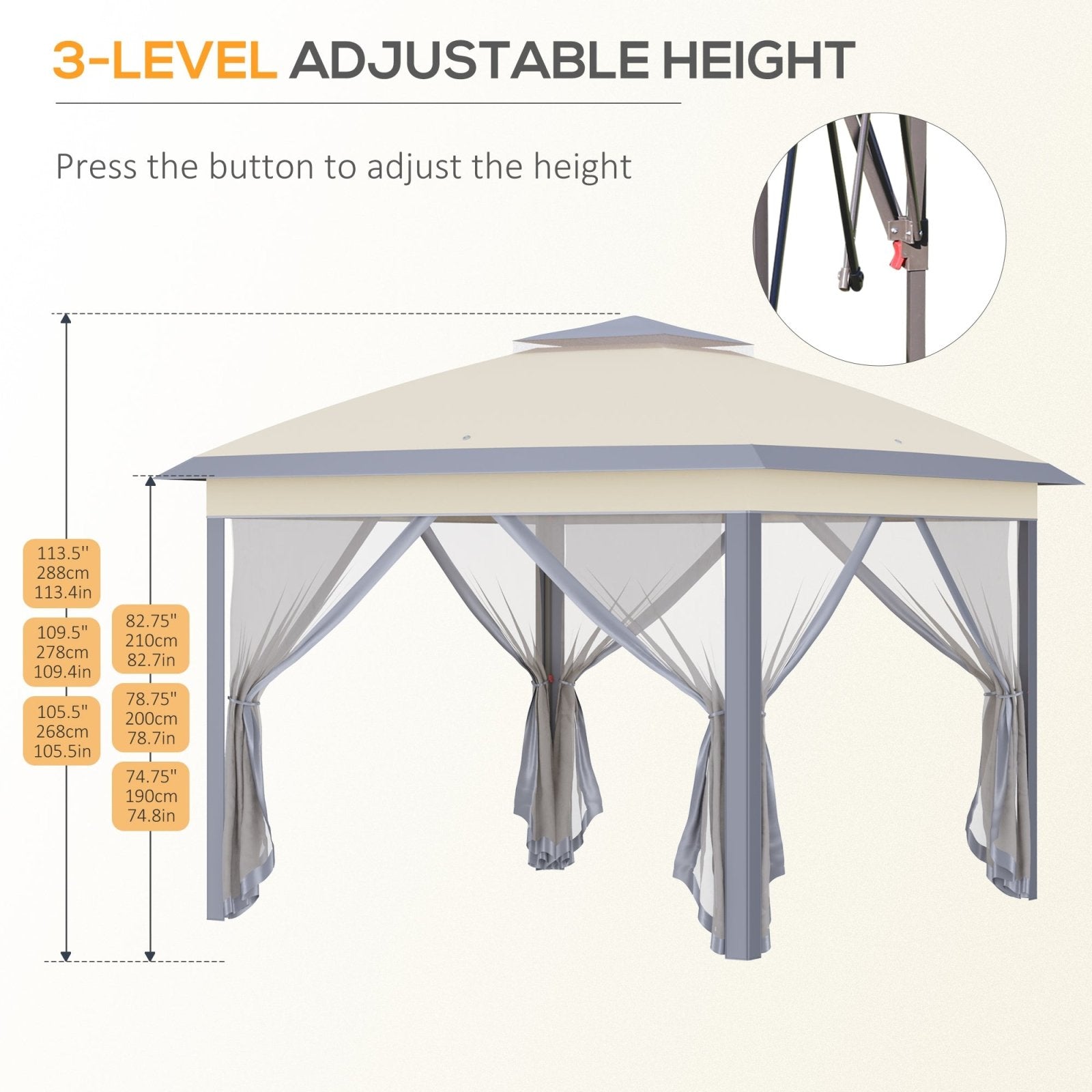 11' x 11' Pop Up Canopy, Double Roof Foldable Canopy Tent with Zippered Mesh Sidewalls, Height Adjustable and Carrying Bag, Event Tent Beige - Bedzy UK modern and affordable home furniture England