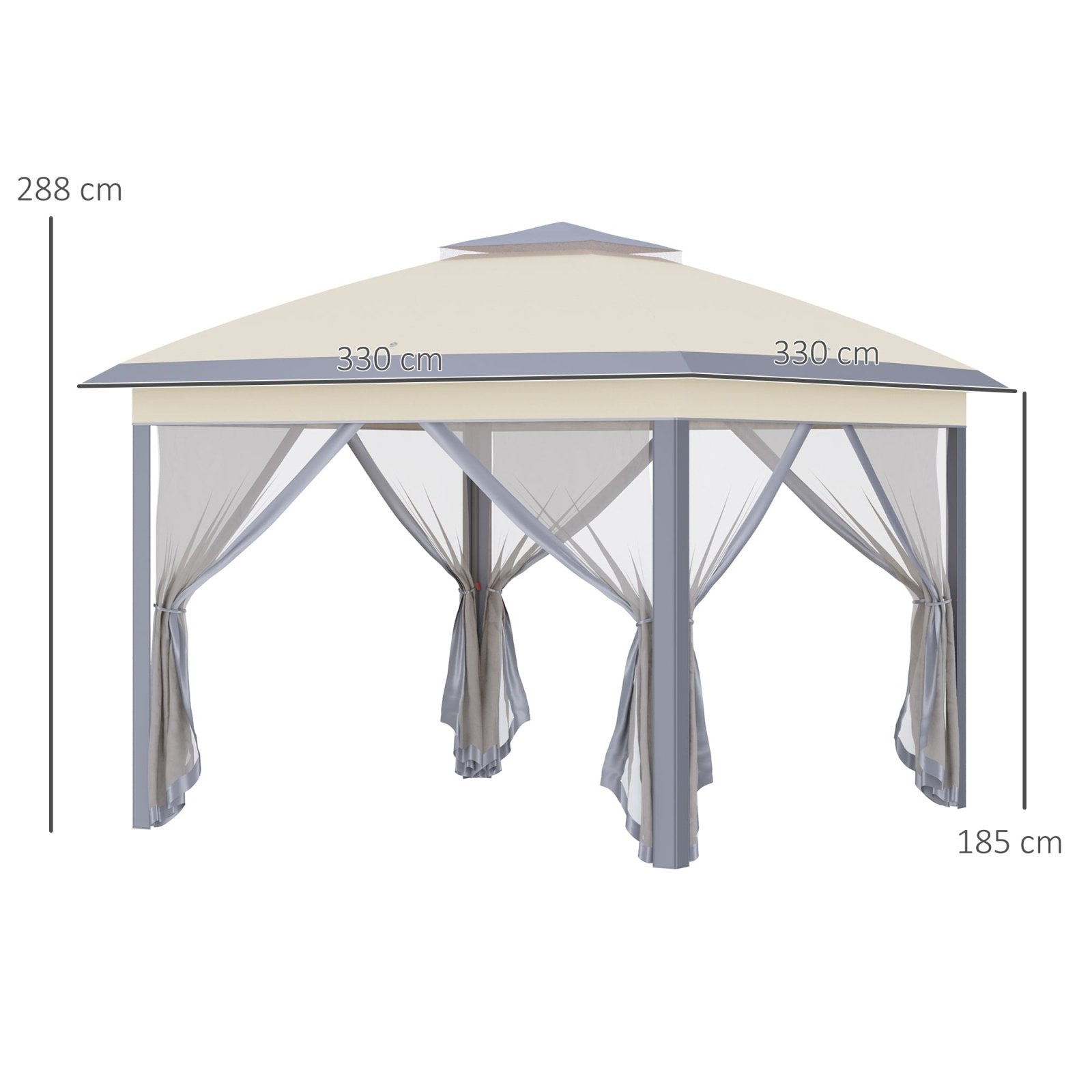 11' x 11' Pop Up Canopy, Double Roof Foldable Canopy Tent with Zippered Mesh Sidewalls, Height Adjustable and Carrying Bag, Event Tent Beige - Bedzy UK modern and affordable home furniture England