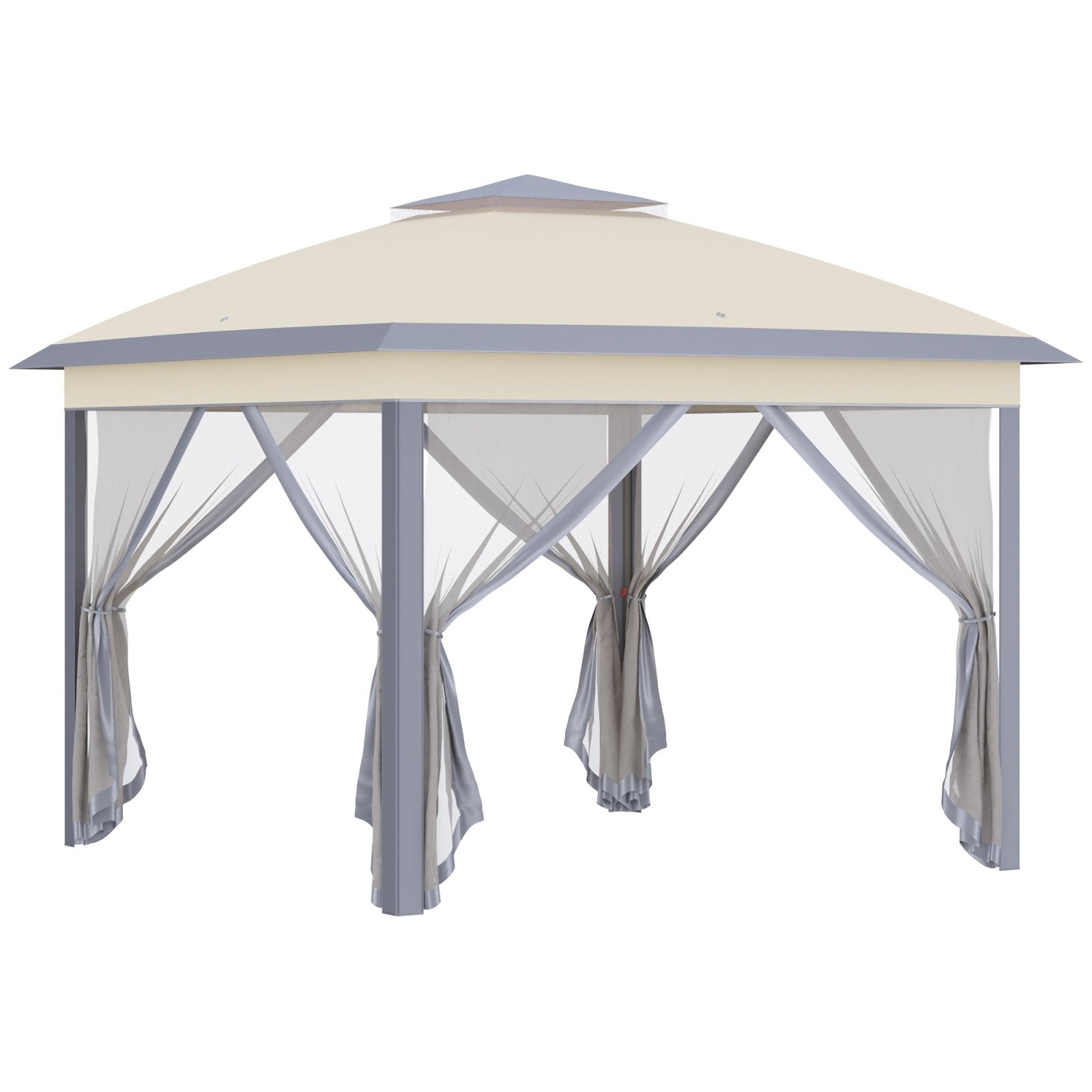 11' x 11' Pop Up Canopy, Double Roof Foldable Canopy Tent with Zippered Mesh Sidewalls, Height Adjustable and Carrying Bag, Event Tent Beige - Bedzy UK modern and affordable home furniture England