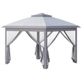11 Foot Pop Up Canopy Tent Set with Mesh Sidewalls and Adjustable Height - Beige