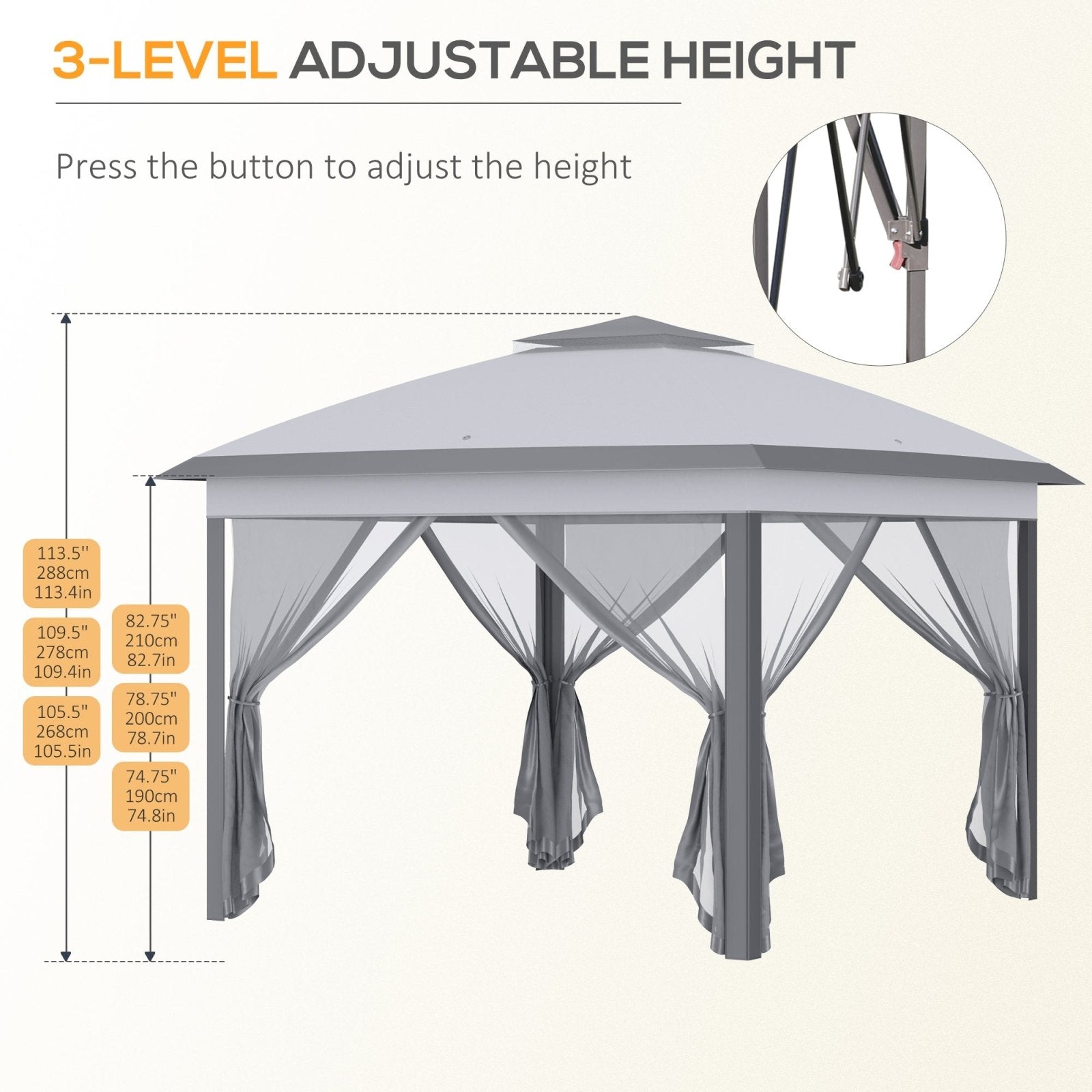 11' x 11' Pop Up Canopy, Double Roof Foldable Canopy Tent with Zippered Mesh Sidewalls, Height Adjustable and Carrying Bag, Event Tent Beige - Bedzy UK modern and affordable home furniture England