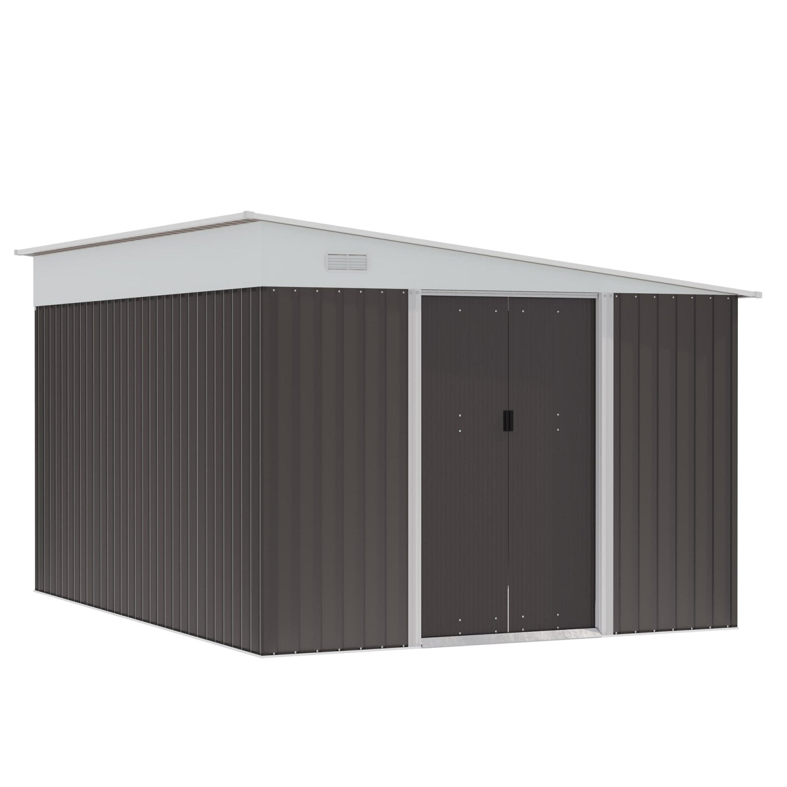 11 x 9 ft Metal Garden Storage Shed Sloped roof Tool House with Double Sliding Doors and 2 Air Vents, Grey - Bedzy UK modern and affordable home furniture England