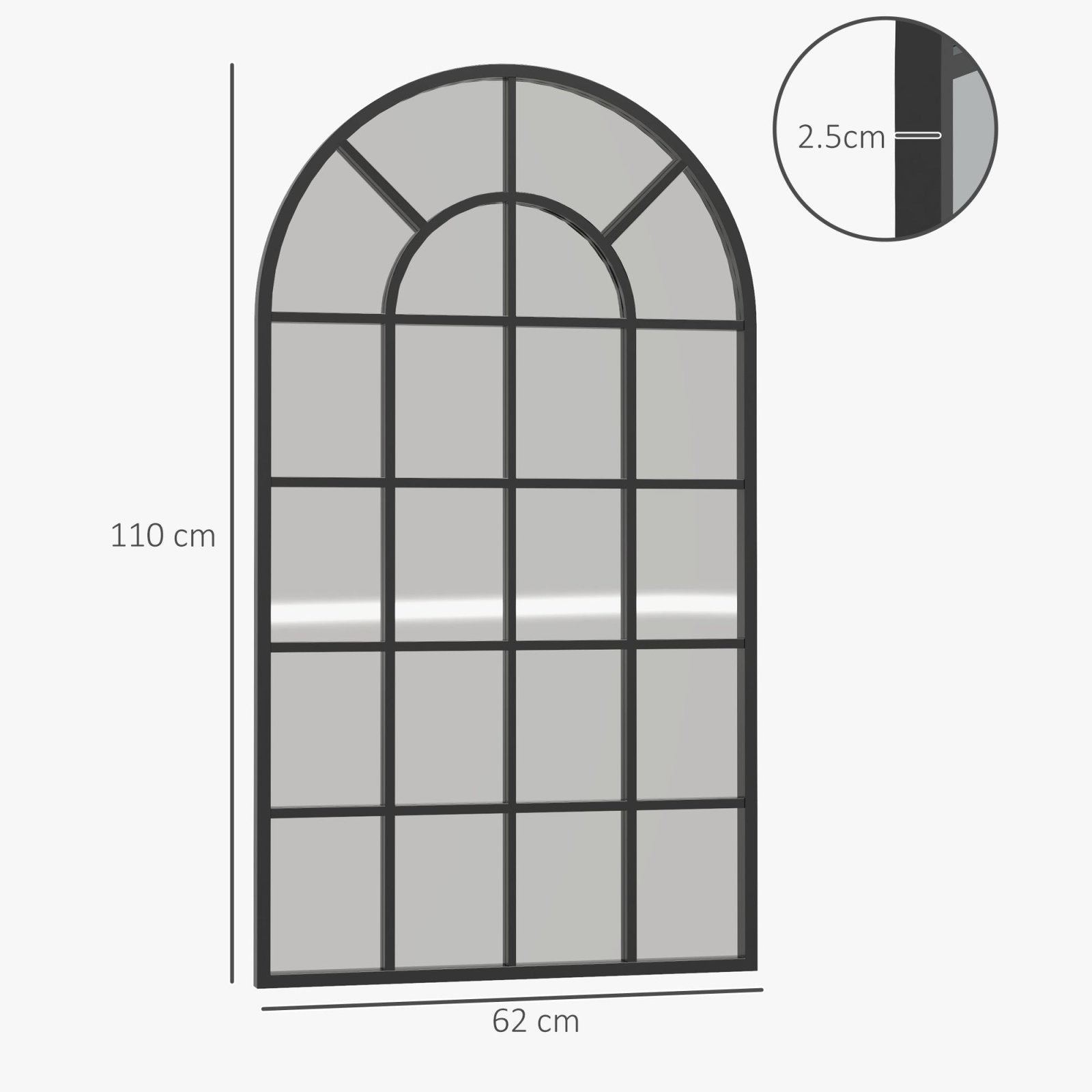 110 x 62 cm Arched Decorative Wall Mirror for Bedroom Living Room, Modern Window Bathroom Mirror for Home Decor - Bedzy UK modern and affordable home furniture England