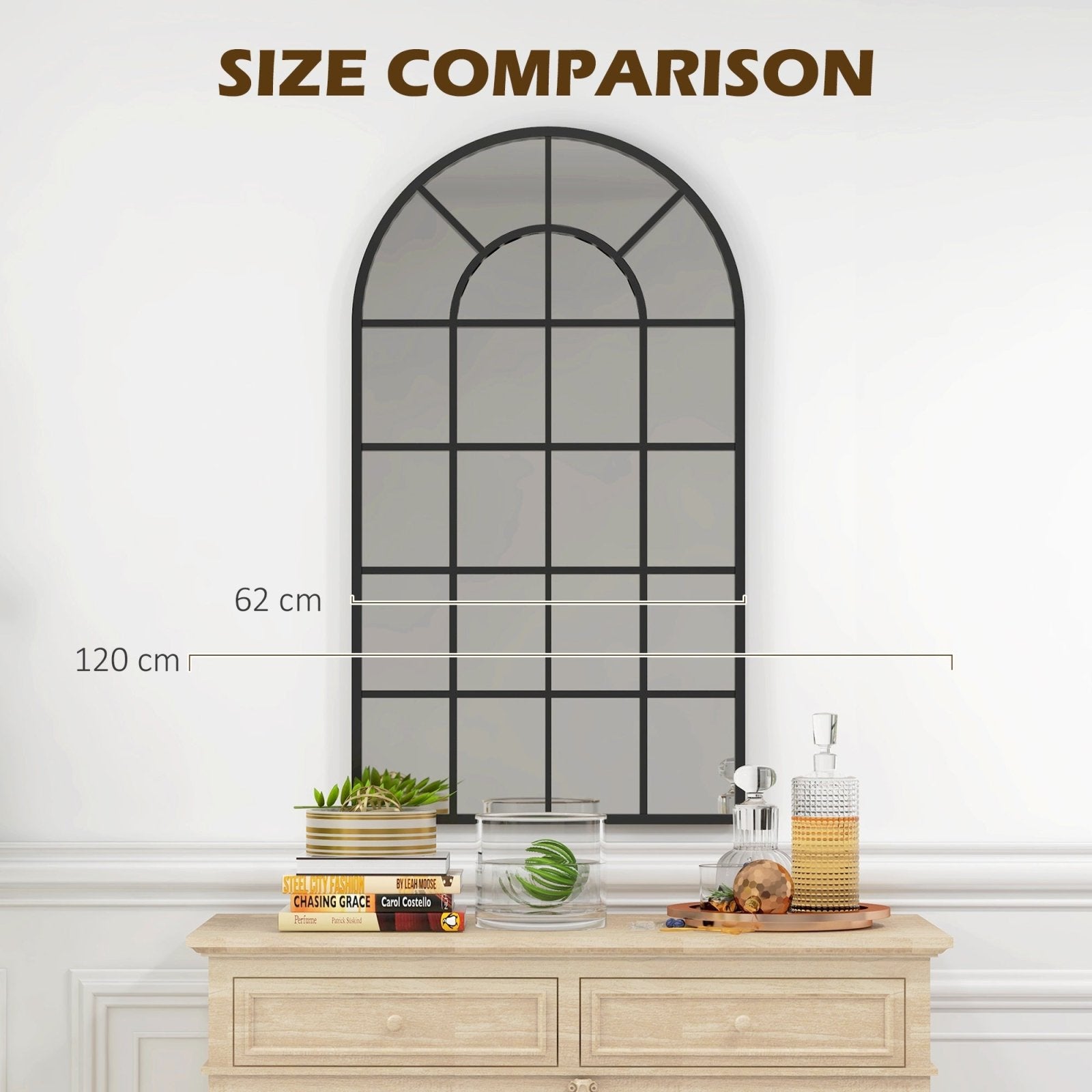 110 x 62 cm Arched Decorative Wall Mirror for Bedroom Living Room, Modern Window Bathroom Mirror for Home Decor - Bedzy UK modern and affordable home furniture England