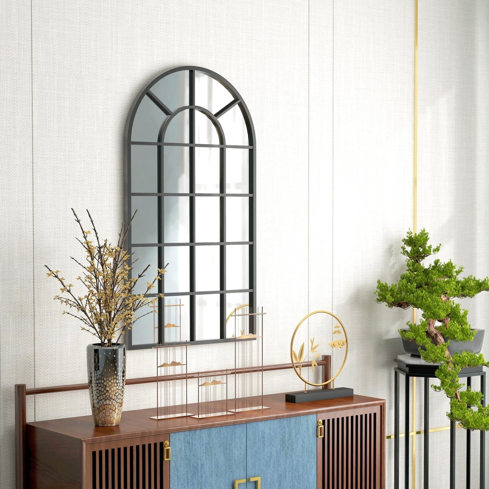 110 x 62 cm Arched Decorative Wall Mirror for Bedroom Living Room, Modern Window Bathroom Mirror for Home Decor - Bedzy UK modern and affordable home furniture England