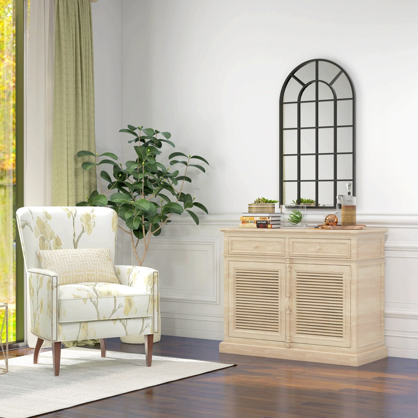 110 x 62 cm Arched Decorative Wall Mirror for Bedroom Living Room, Modern Window Bathroom Mirror for Home Decor - Bedzy UK modern and affordable home furniture England