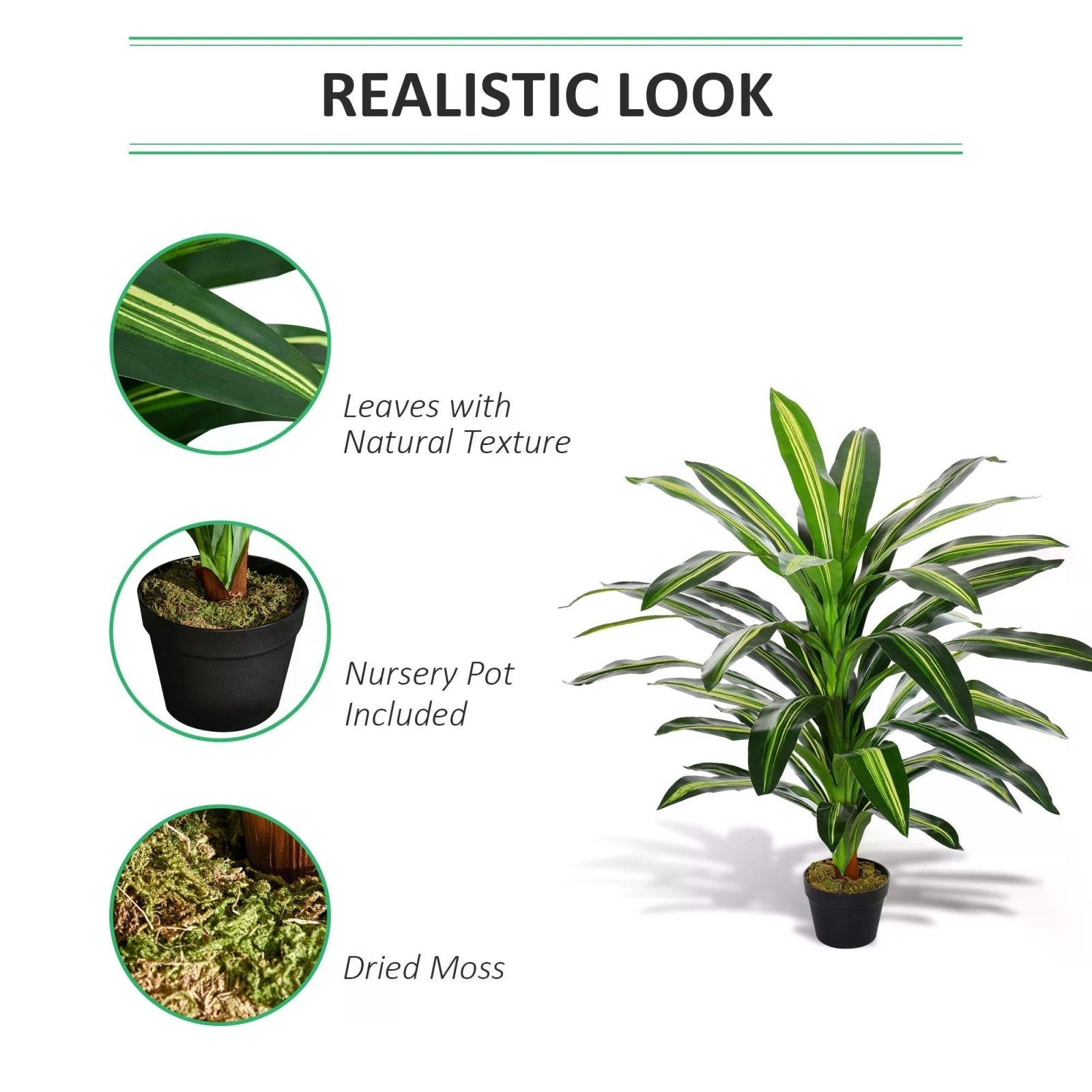 110cm/3.6FT Artificial Dracaena Tree Decorative Plant 40 Leaves with Nursery Pot, Fake Tropical Tree for Indoor Outdoor Décor - Bedzy UK modern and affordable home furniture England