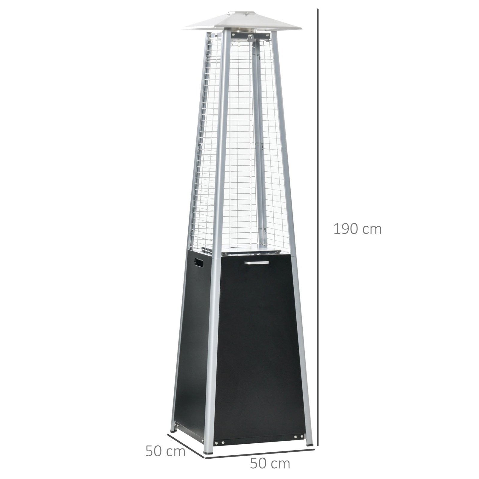 11.2KW Outdoor Patio Gas Heater Freestanding Pyramid Propane Heater Garden Tower Heater with Wheels, Dust Cover, Black, 50 x 50 x 190cm - Bedzy UK modern and affordable home furniture England