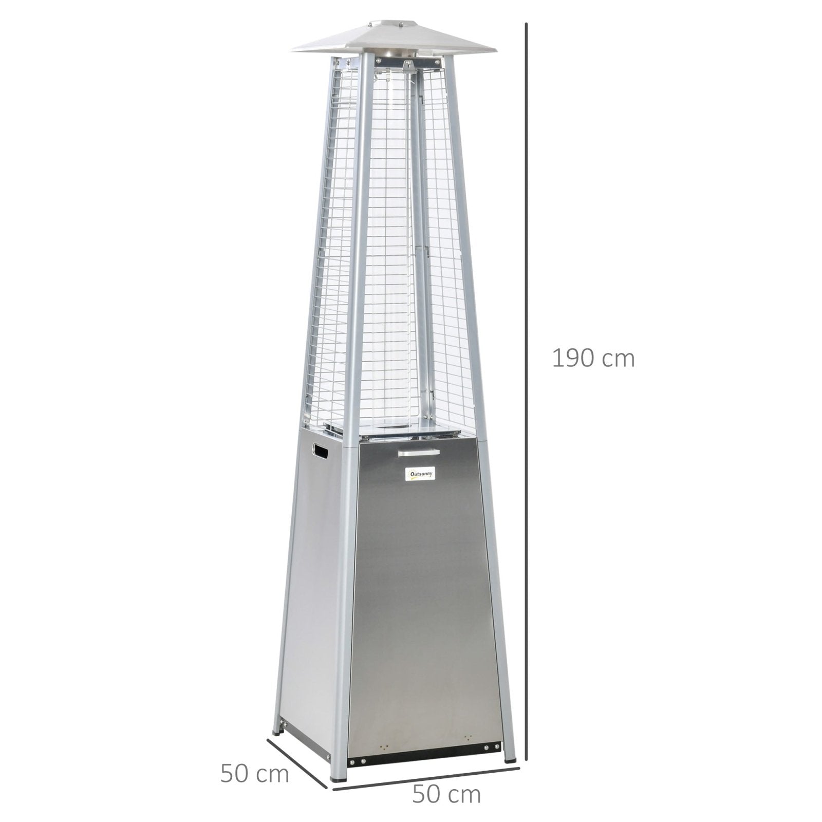 11.2KW Outdoor Patio Gas Heater Stainless Steel Pyramid Propane Heater Garden Freestanding Tower Heater with Wheels, Dust Cover, Silver - Bedzy UK modern and affordable home furniture England