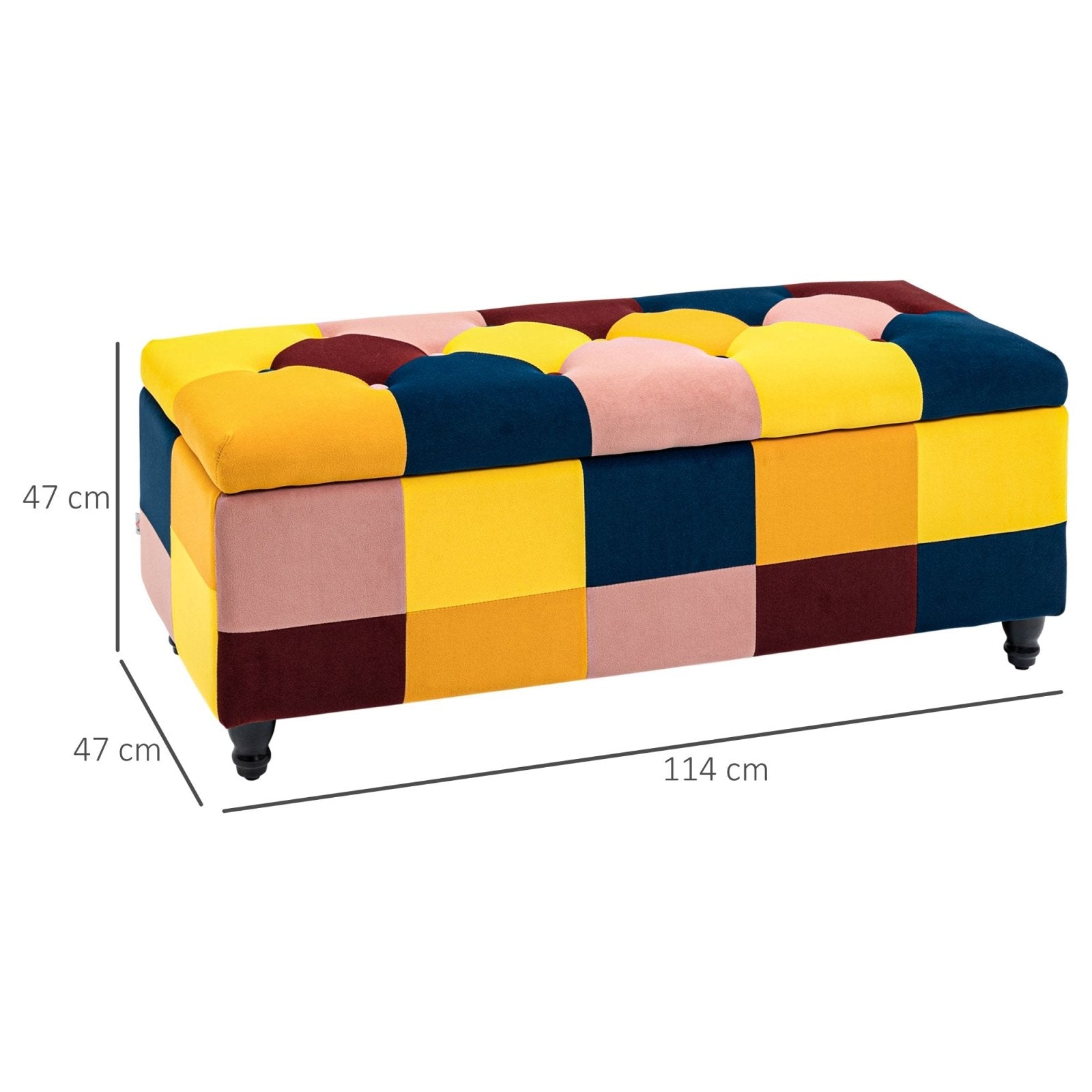 114 x 47 x 47cm Velvet Storage Ottoman, Button - tufted Footstool Box, Toy Chest with Lid for Living Room, Bedroom, Multicoloured - Bedzy UK modern and affordable home furniture England