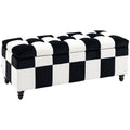 Velvet Storage Ottoman 114x47x47cm Button-Tufted Footstool Toy Chest with Lid - White & Black