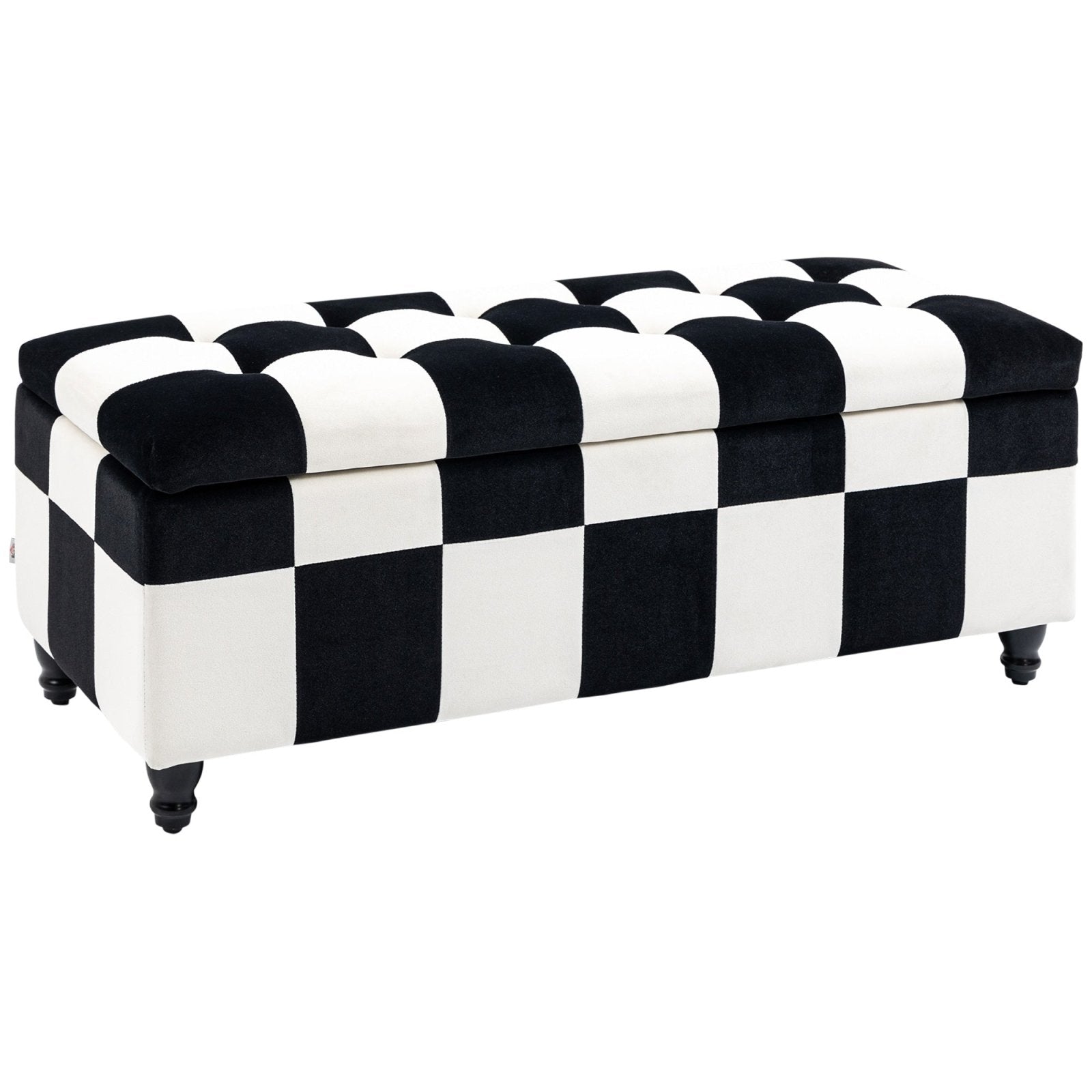 114 x 47 x 47cm Velvet Storage Ottoman, Button - tufted Footstool Box, Toy Chest with Lid for Living Room, Bedroom, White and Black - Bedzy UK modern and affordable home furniture England