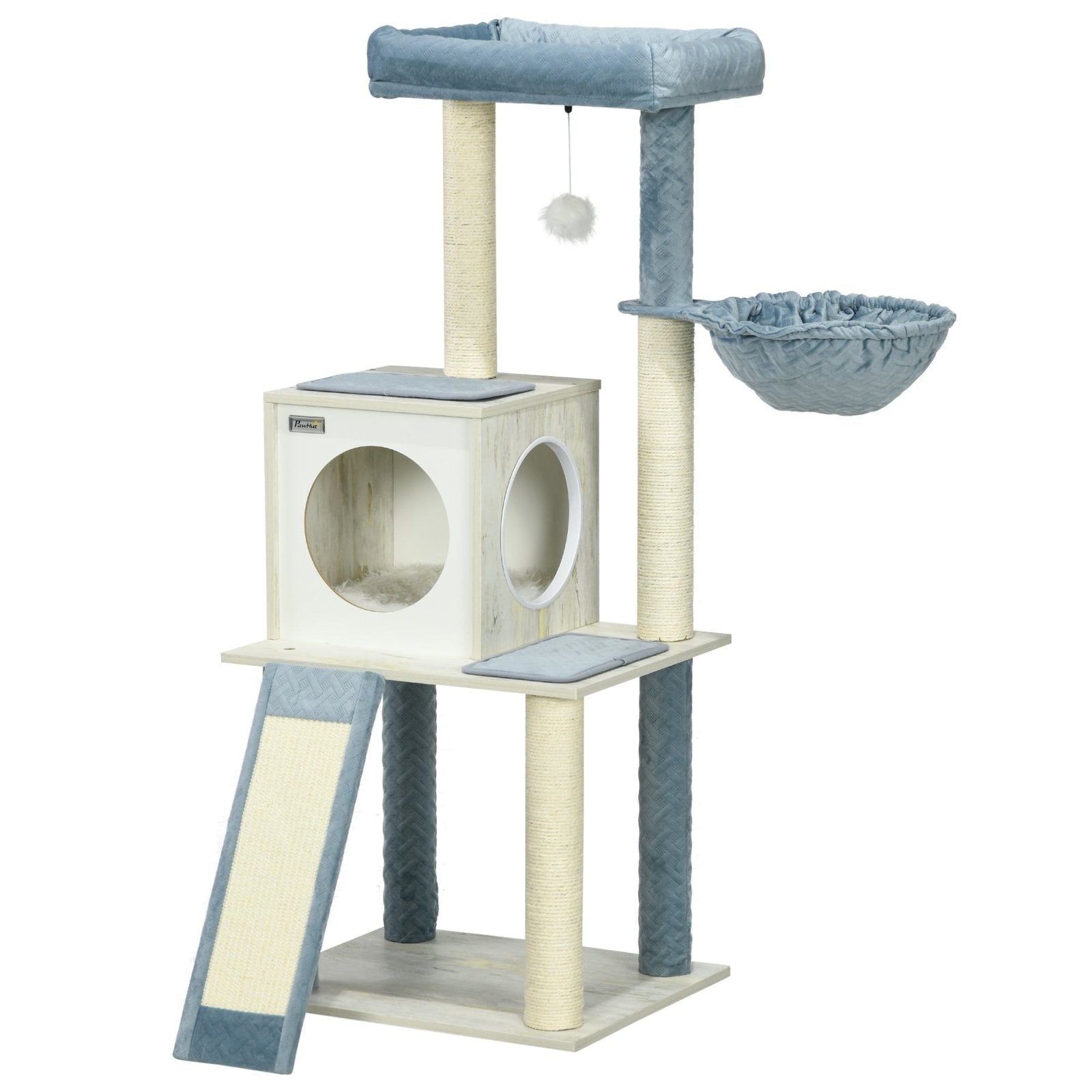 114cm Cat Tree for Indoor Cats, with Scratching Posts, hammock, Bed, House - Bedzy UK modern and affordable home furniture England