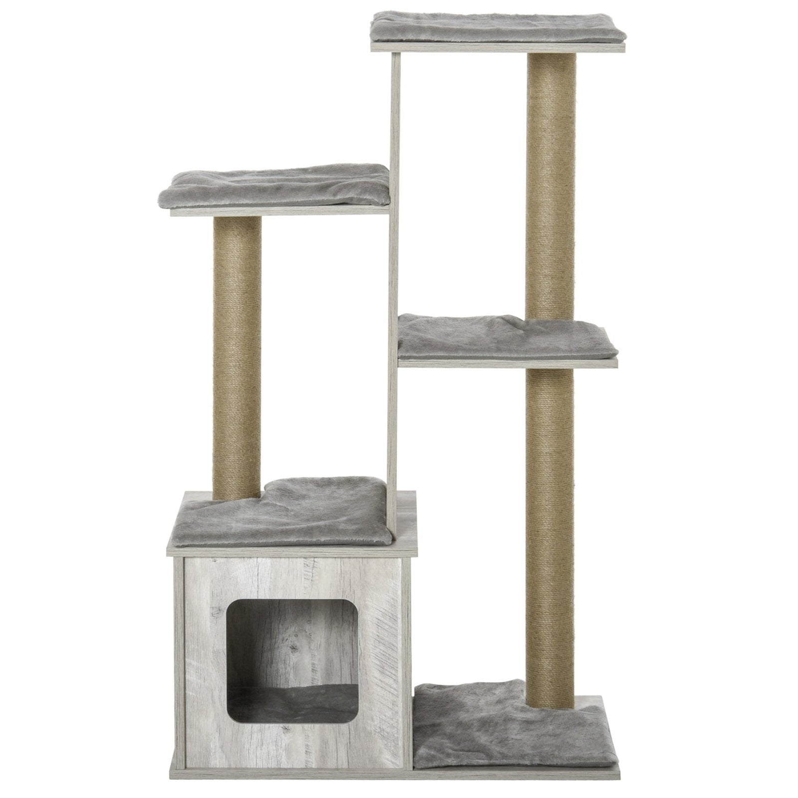 114cm Cat Tree for Indoor Large Cats Condo Jute Scratching Post Cat Tower Kitten Play House Activity Center Furniture Grey - Bedzy UK modern and affordable home furniture England