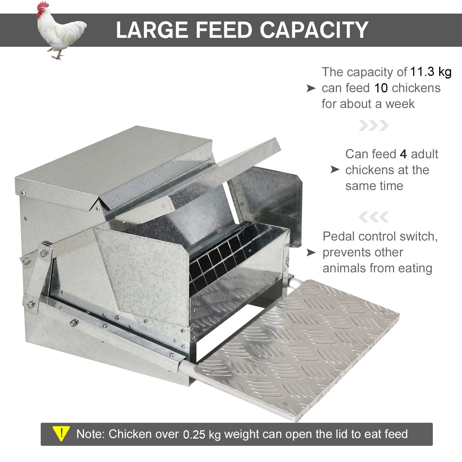 11.5kg Capacity Automatic Chicken Poultry Feeder with a Galvanized Steel and Aluminium Build, Weatherproof Design - Bedzy UK modern and affordable home furniture England