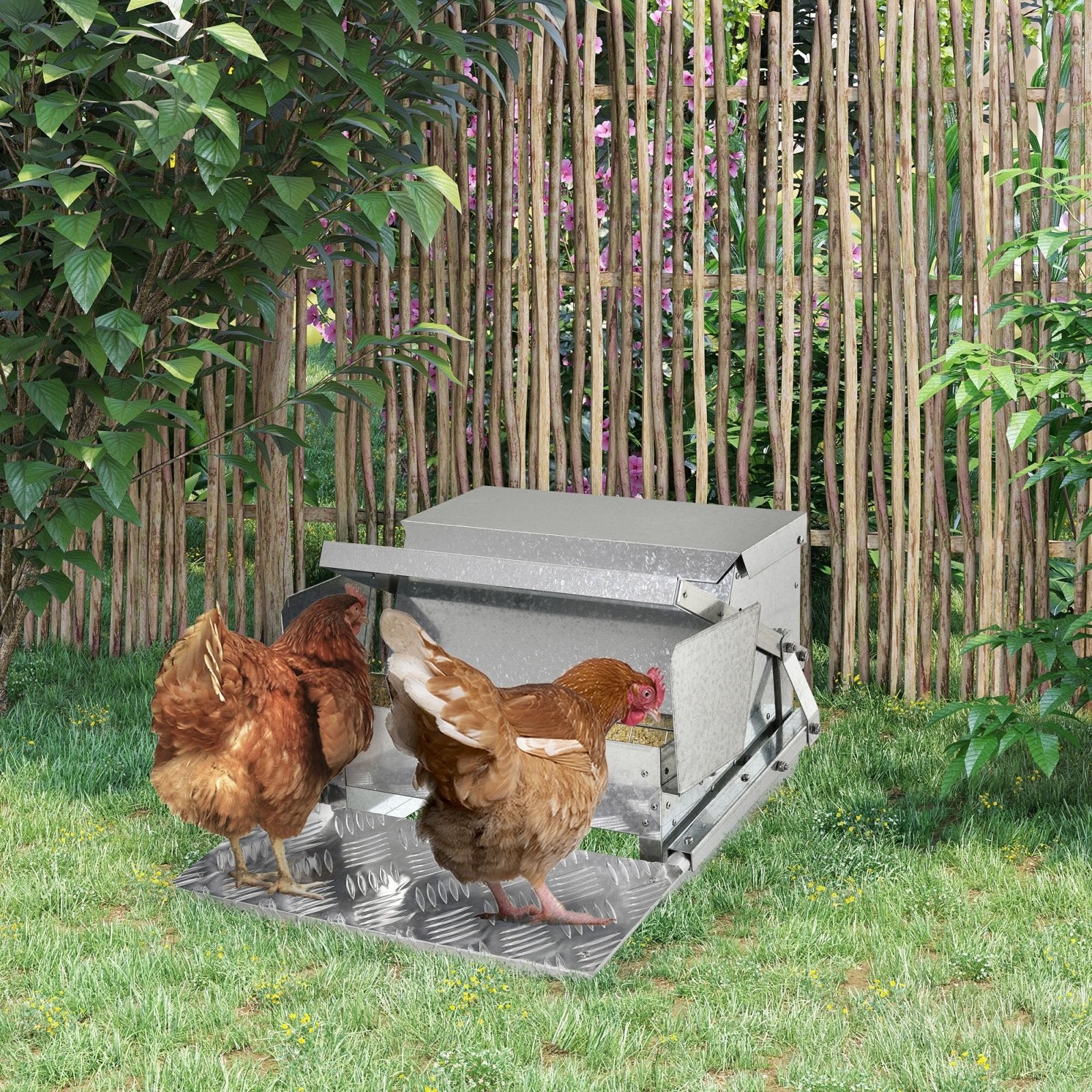 11.5kg Capacity Automatic Chicken Poultry Feeder with a Galvanized Steel and Aluminium Build, Weatherproof Design - Bedzy UK modern and affordable home furniture England