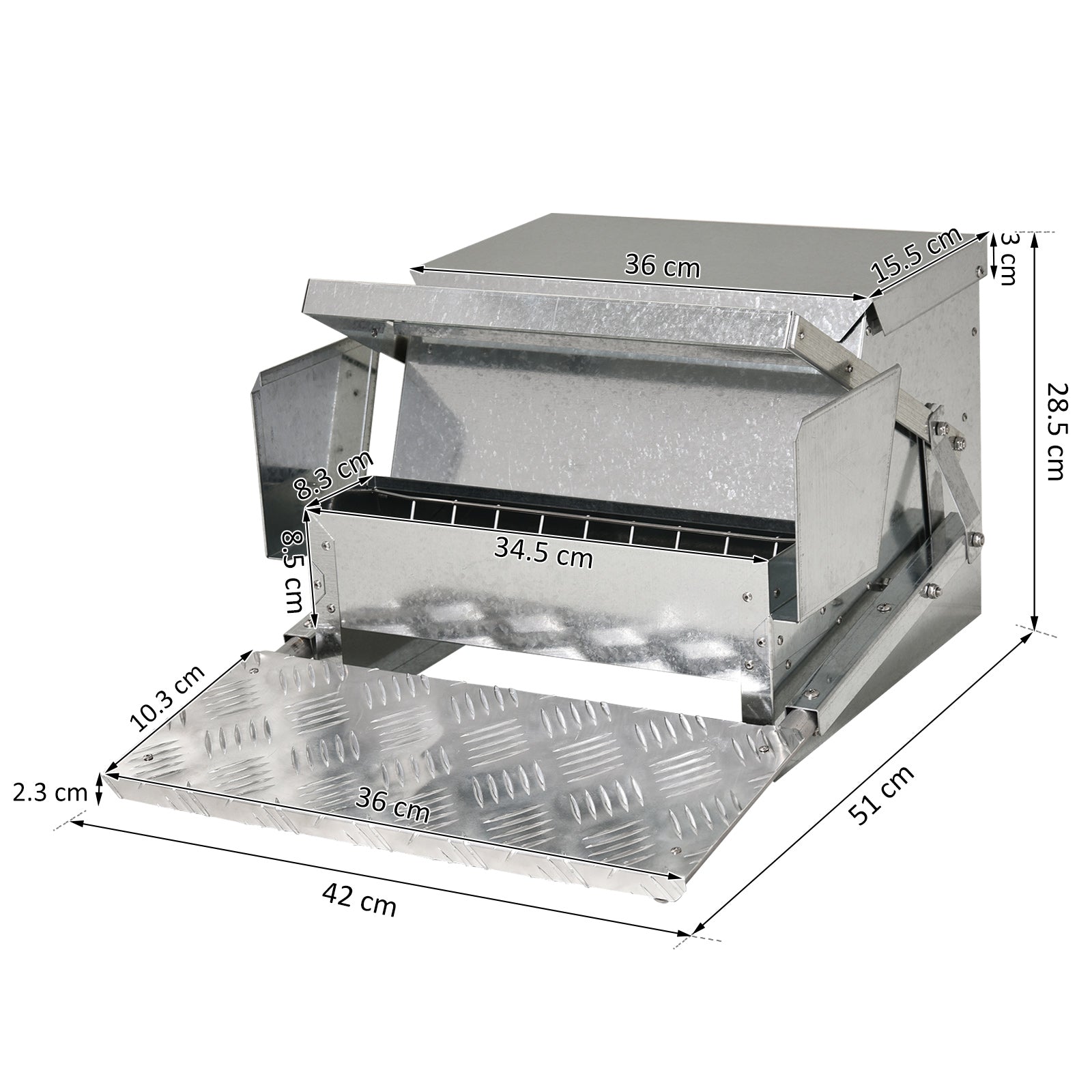 11.5kg Capacity Automatic Chicken Poultry Feeder with a Galvanized Steel and Aluminium Build, Weatherproof Design - Bedzy UK modern and affordable home furniture England