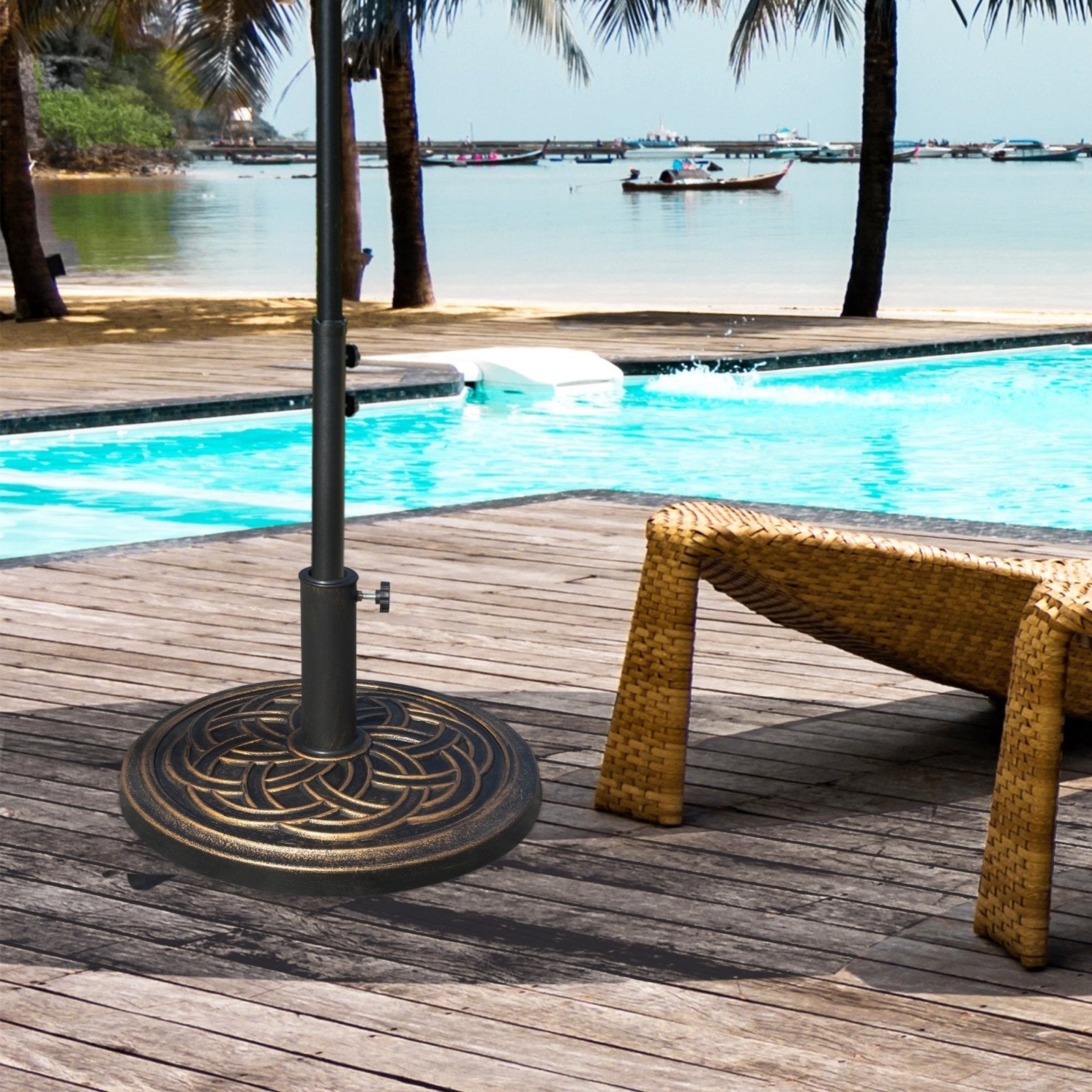 11.5kg Heavy Duty Parasol Base, Umbrella Stand Holder, Parasol Stand for 38mm or 48mm Patio Umbrella Pole, Bronze Tone - Bedzy UK modern and affordable home furniture England