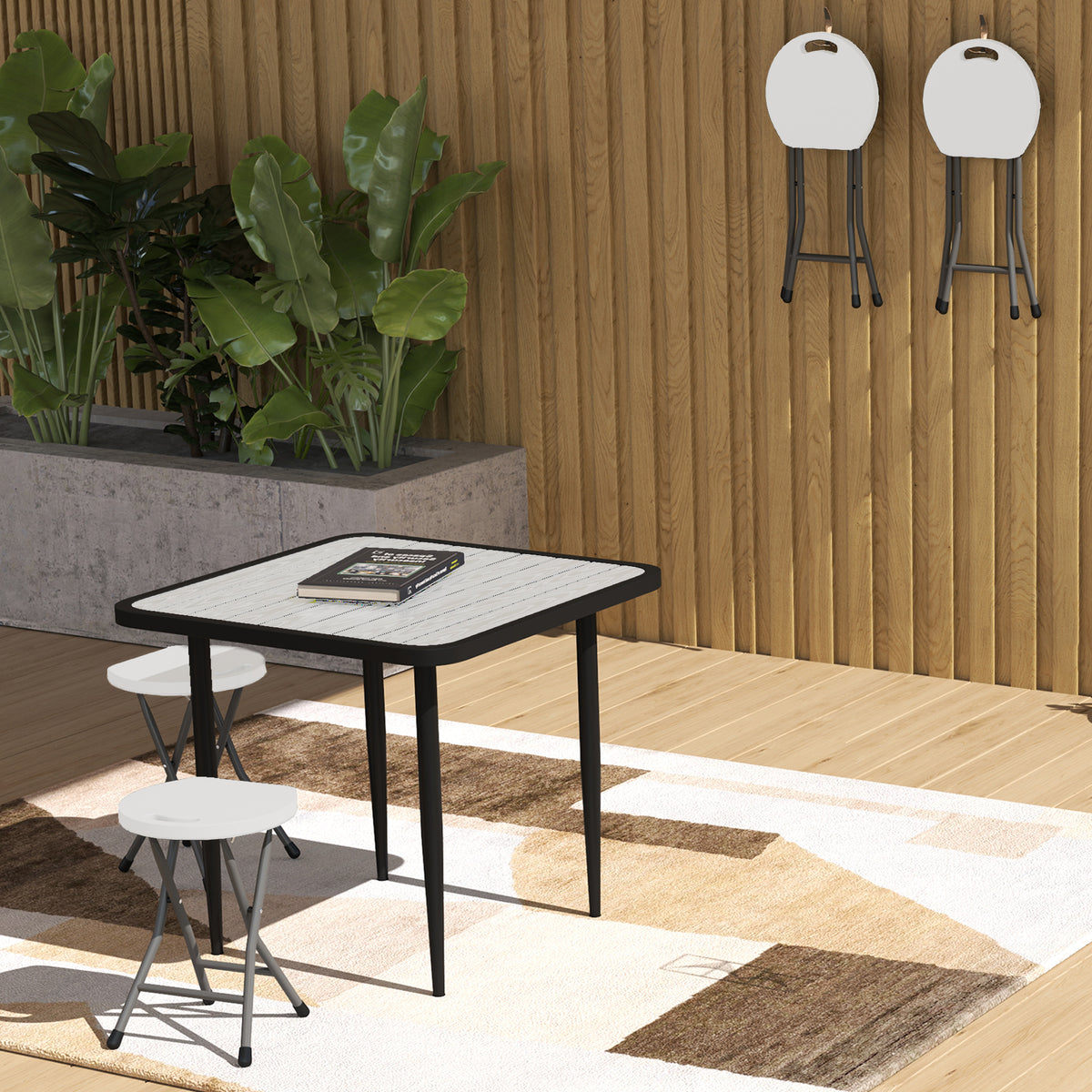 Set of 4 Folding Carry Stools with Powder-Coated Steel Legs - White