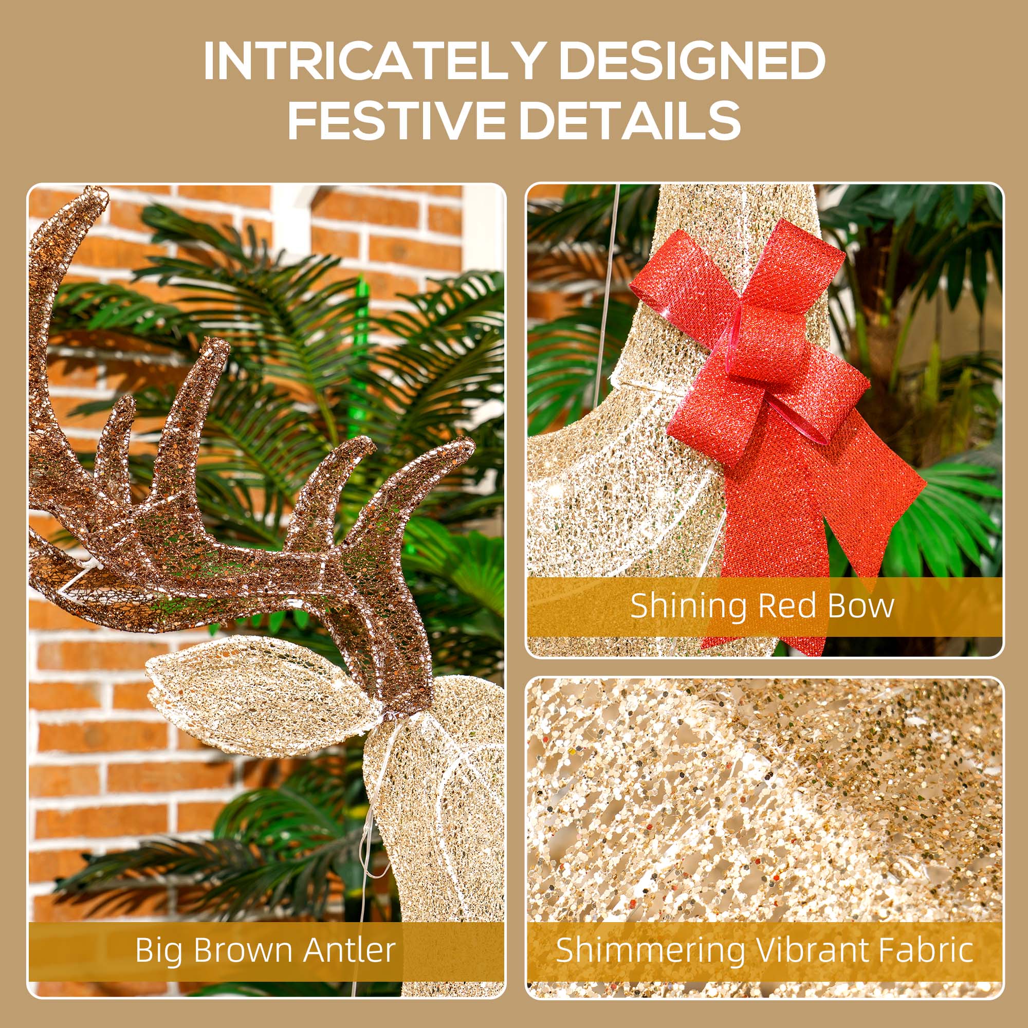 Lighted Reindeer Christmas Decoration, Light Up Christmas Deer with 137 LED Lights for Indoor, Outdoor, Garden, Lawn, Gold Tone