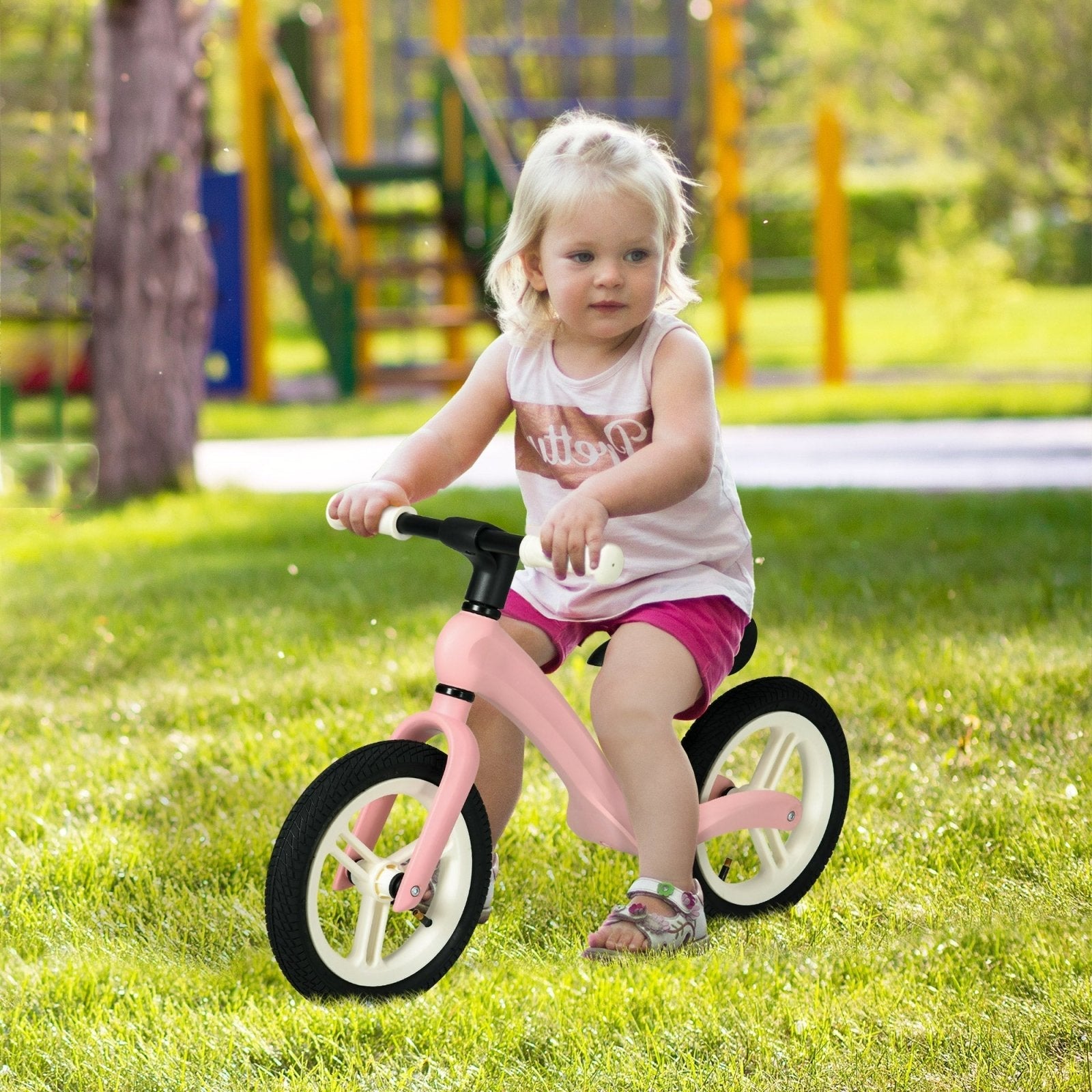 12" Kids Balance Bike, Lightweight Training Bike for Children No Pedal with Adjustable Seat, Rubber Wheels - Pink - Bedzy UK modern and affordable home furniture England