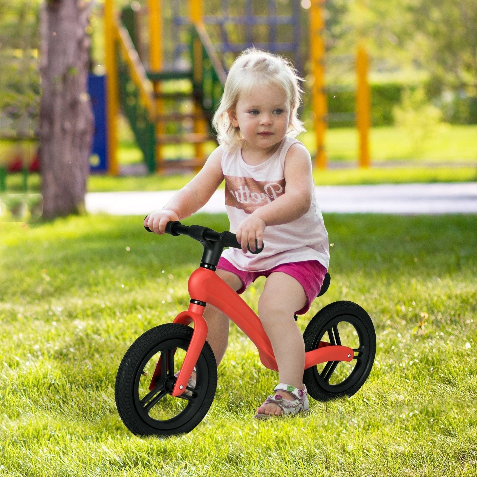 12" Kids Balance Bike, Lightweight Training Bike for Children No Pedal with Adjustable Seat, Rubber Wheels - Red - Bedzy UK modern and affordable home furniture England