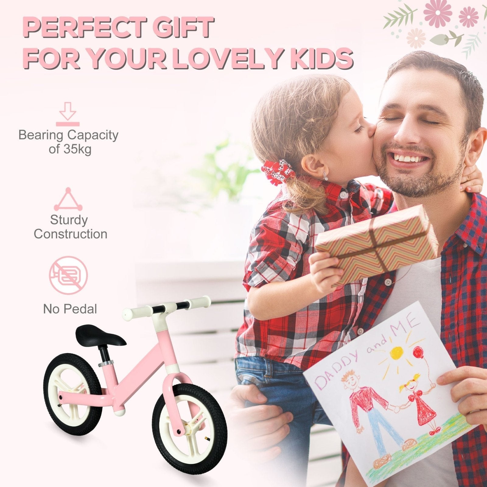 12" Kids Balance Bike, No Pedal Training Bike for Children with Adjustable Seat, 360° Rotation Handlebars - Pink - Bedzy UK modern and affordable home furniture England